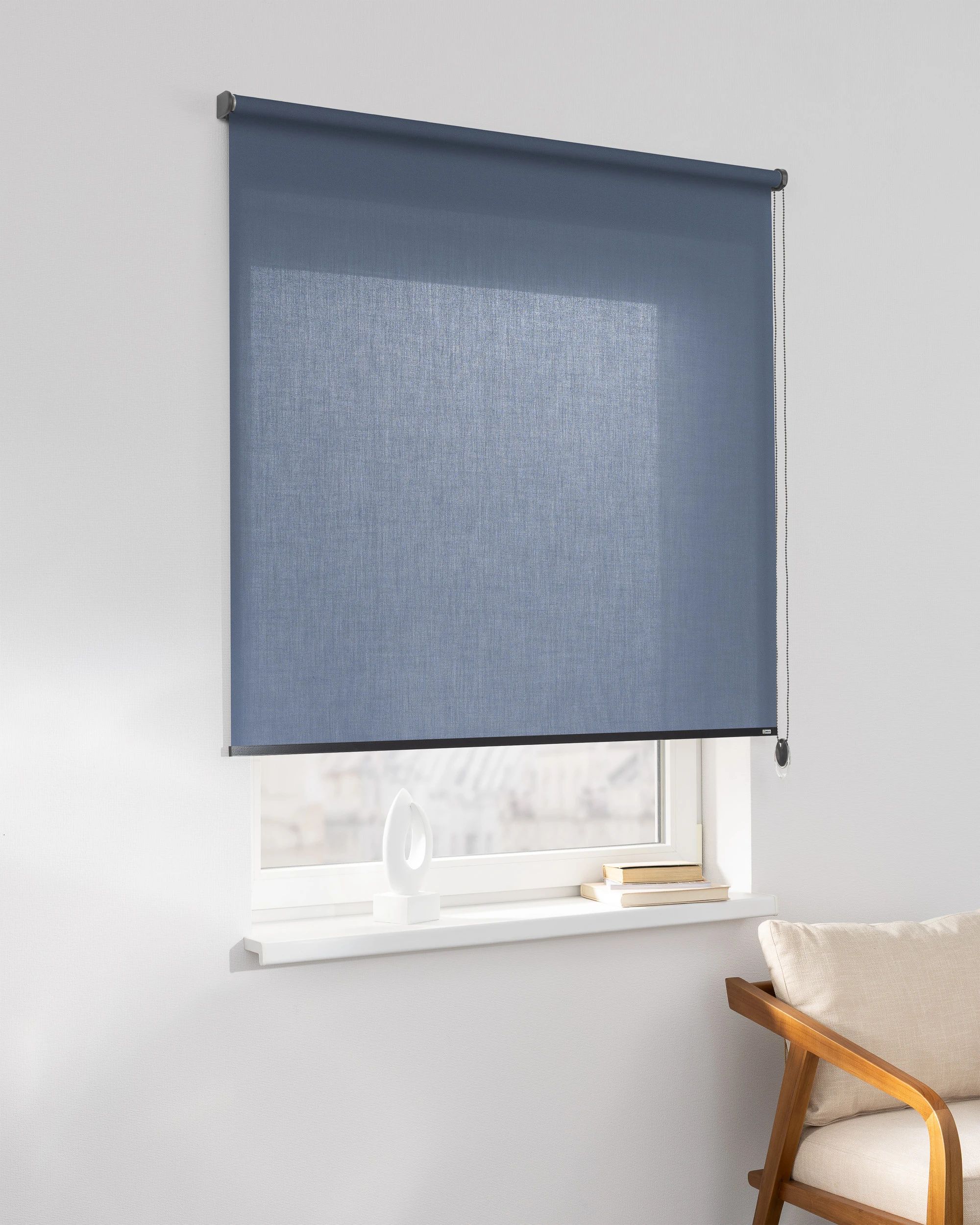 Classic Roller Blind colour navy blue fabric semi-sheer