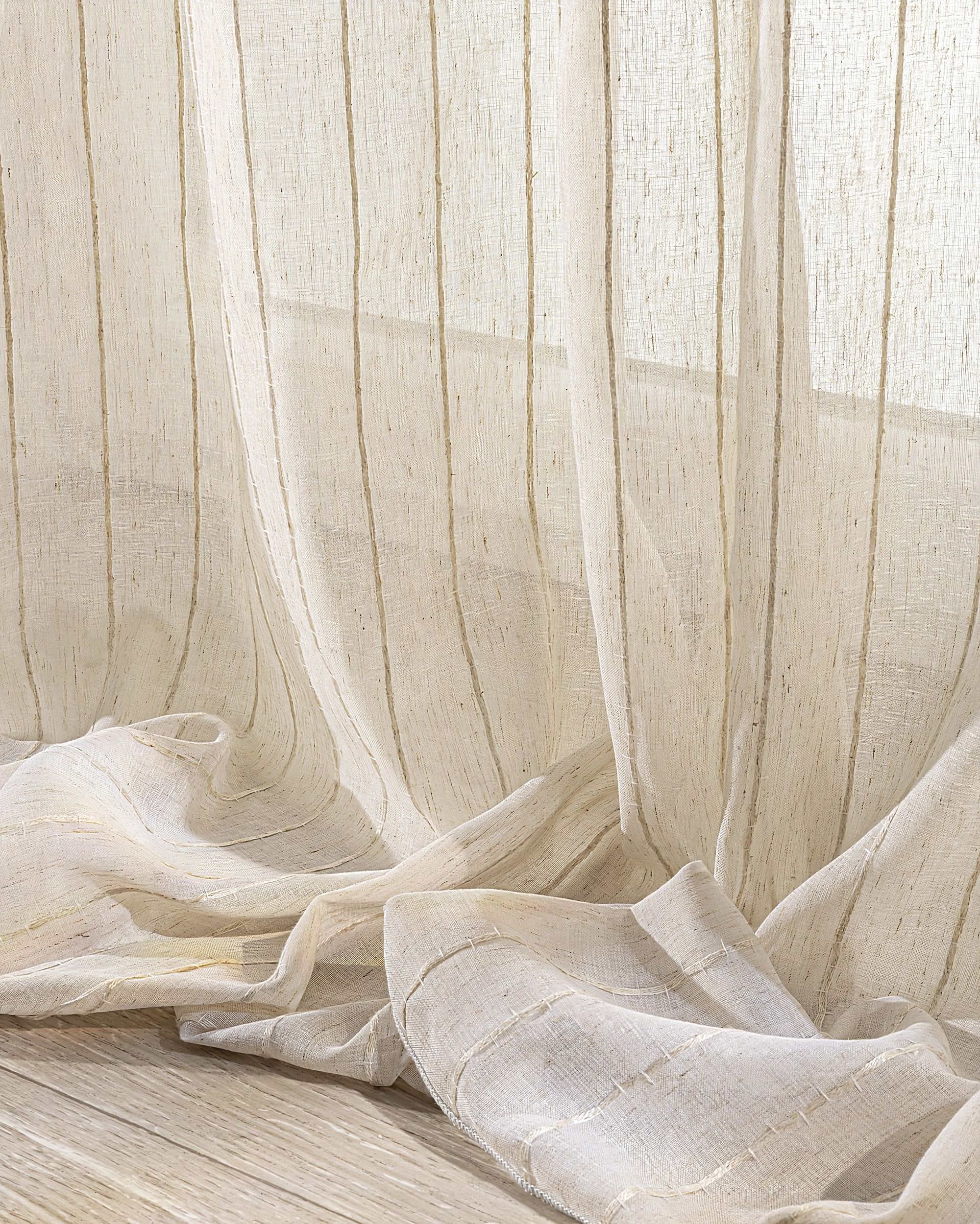 Pencil pleat curtain colour beige fabric semi-sheer, structured, patterned