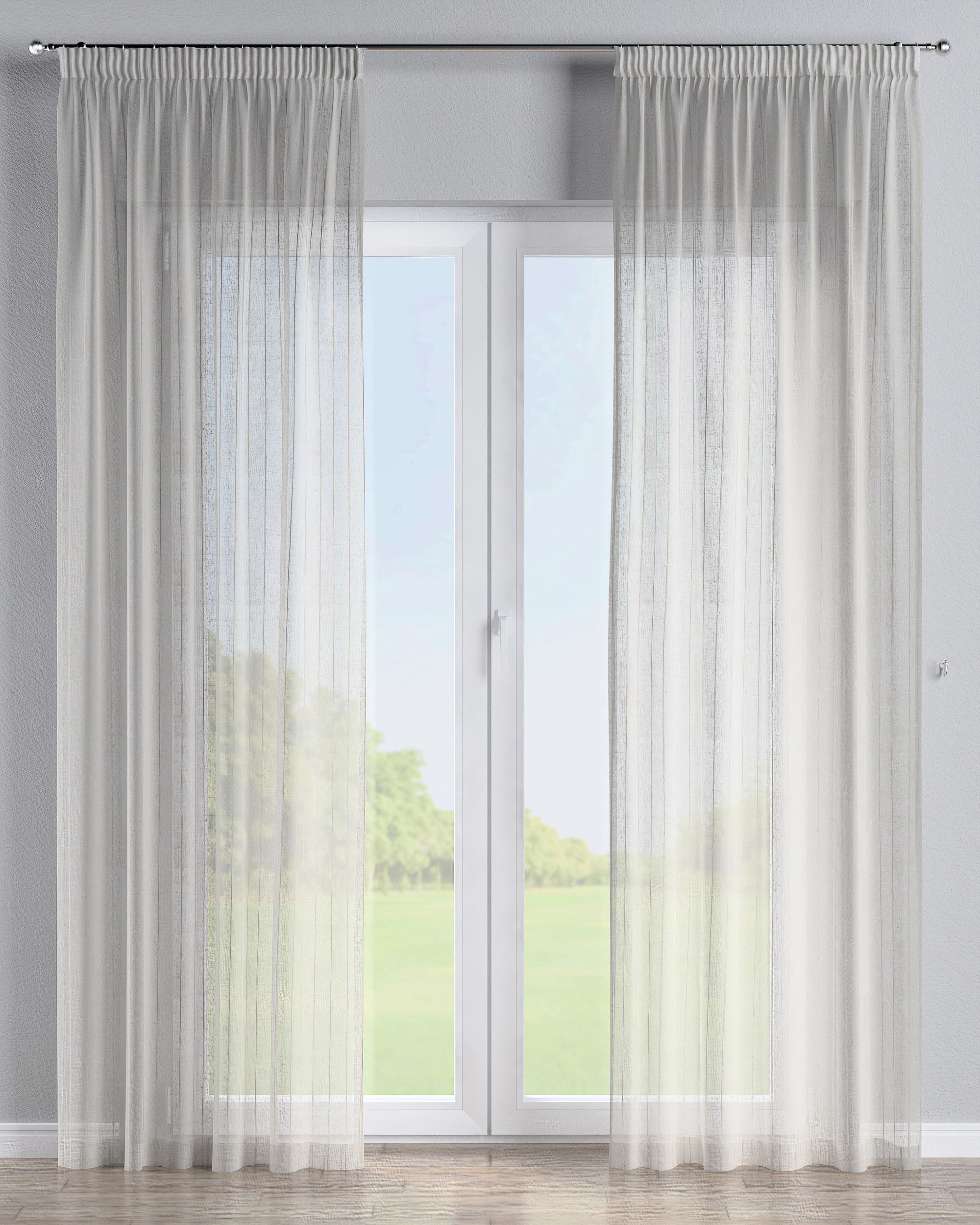 Pencil pleat curtain colour beige fabric semi-sheer, structured, patterned (hover)