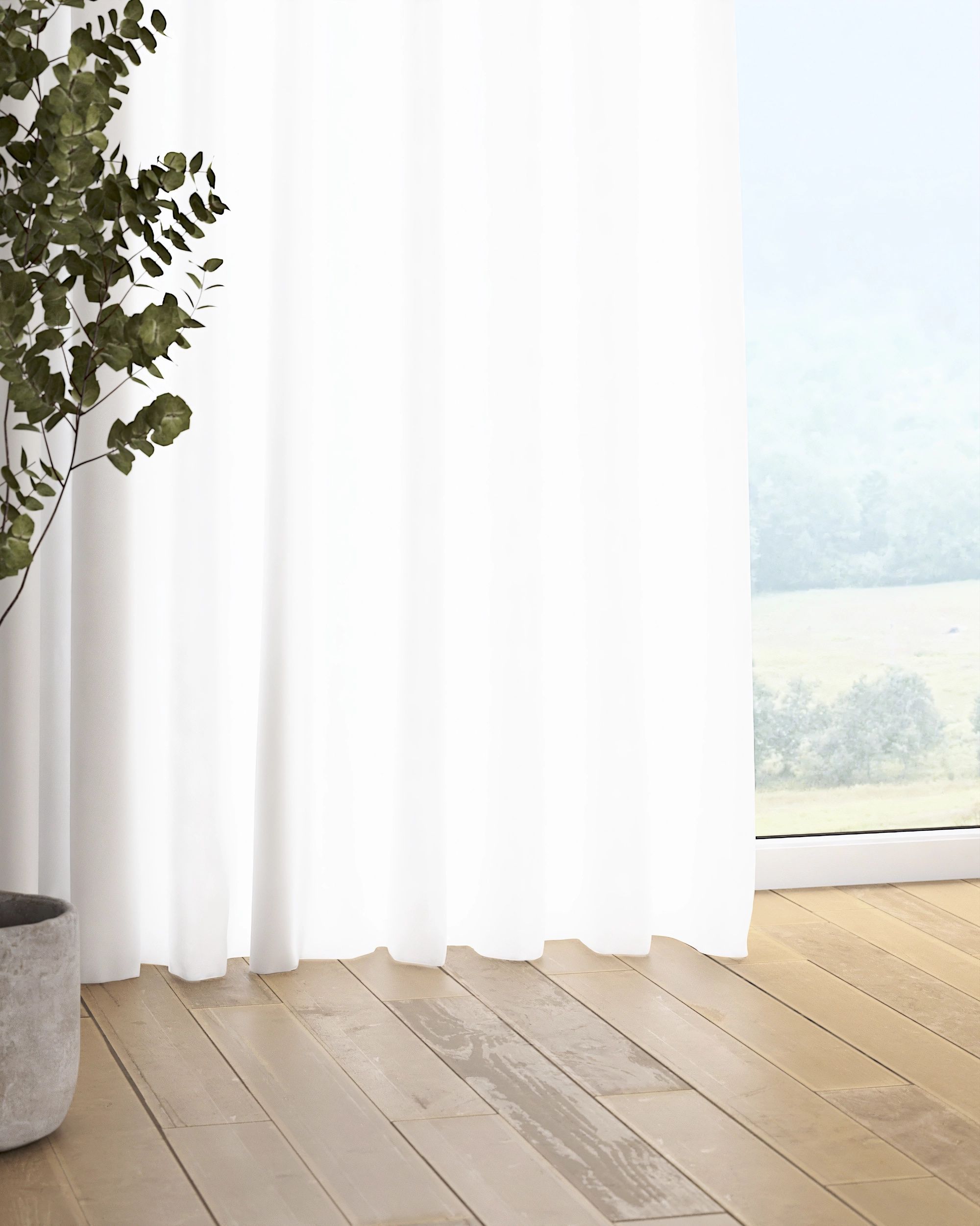 Pencil pleat curtain colour white fabric semi-sheer, structured (hover)