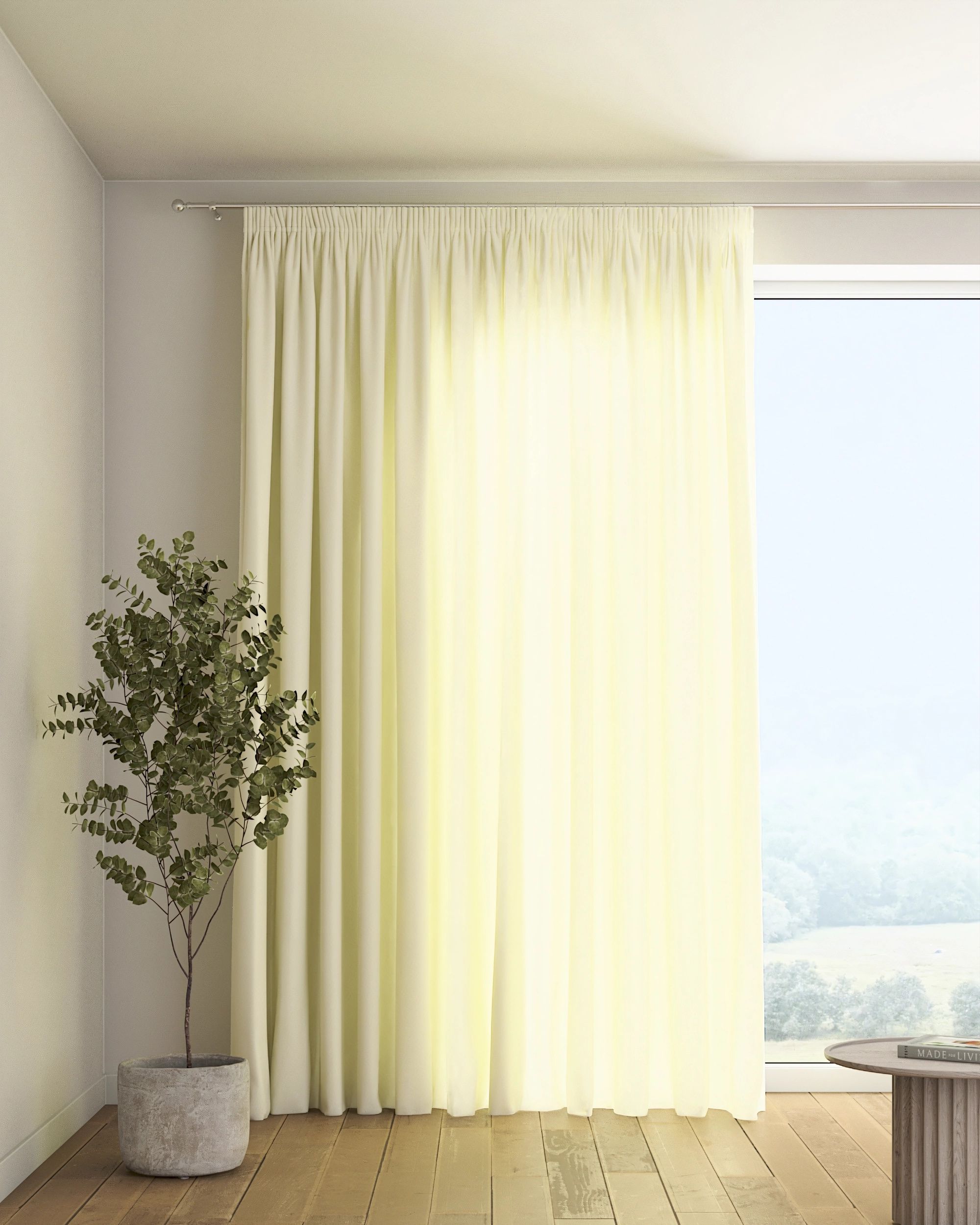 Pencil pleat curtain colour cream fabric semi-sheer, structured