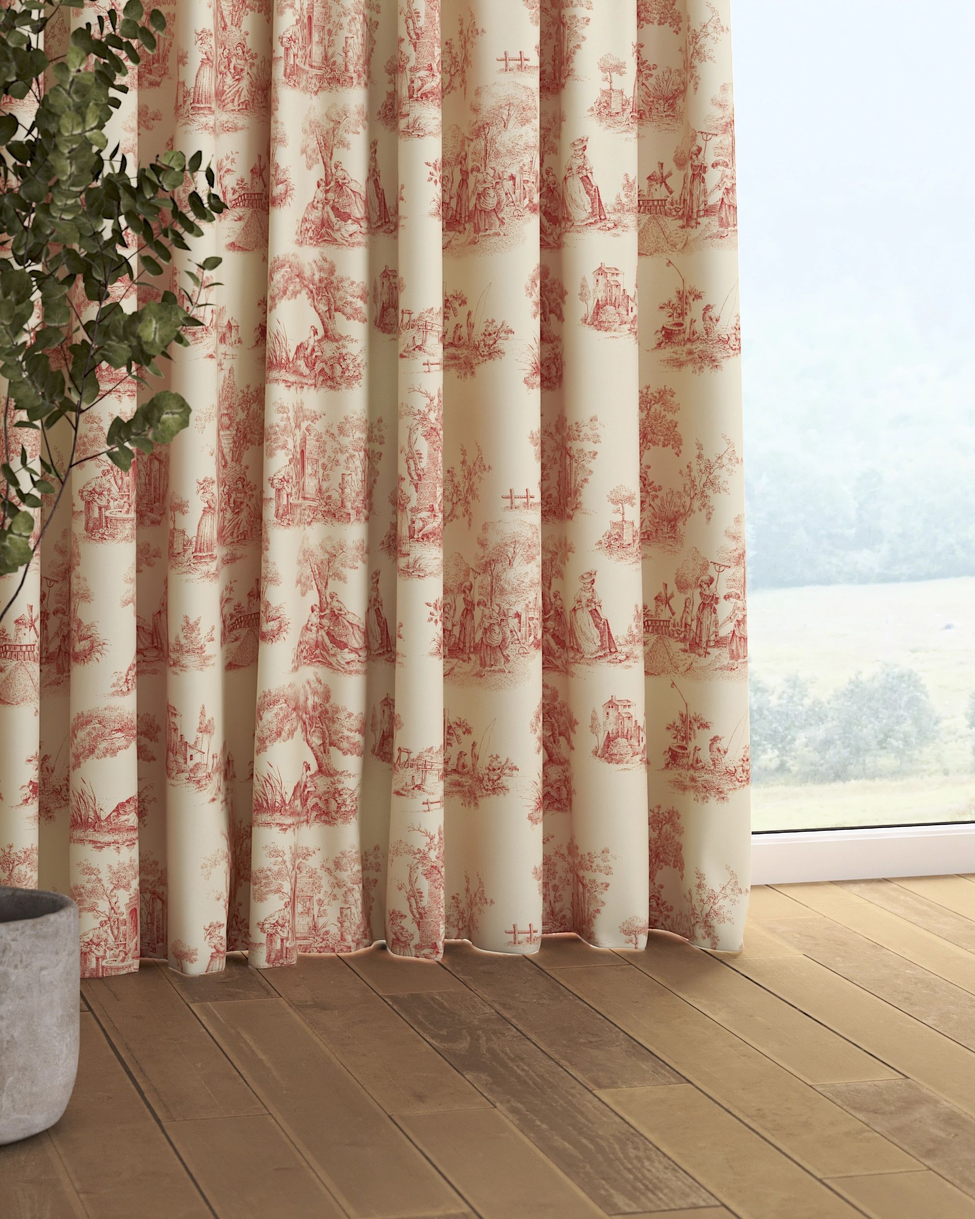 Pencil pleat curtain colour red fabric patterned (hover)