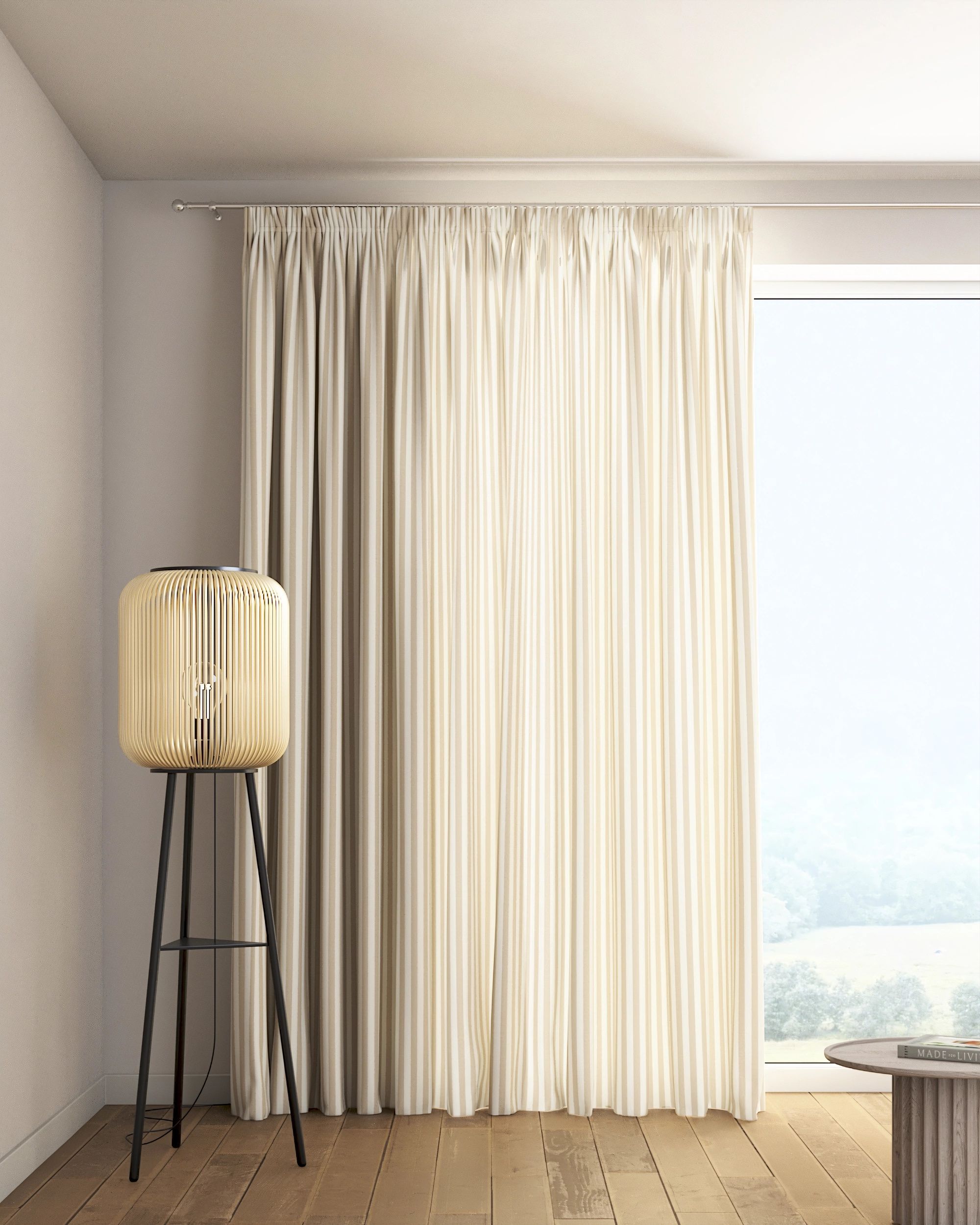 Pencil pleat curtain colour beige fabric patterned