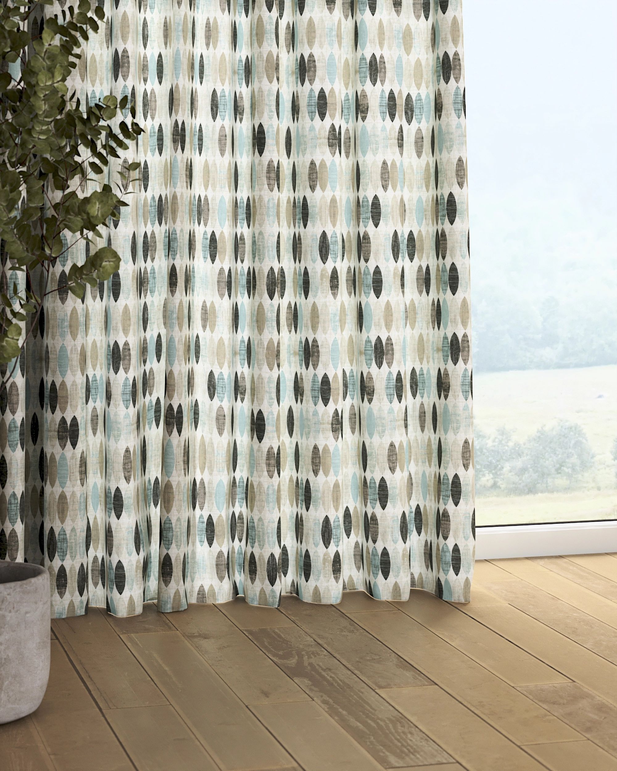 Pencil pleat curtain colour beige fabric patterned (hover)