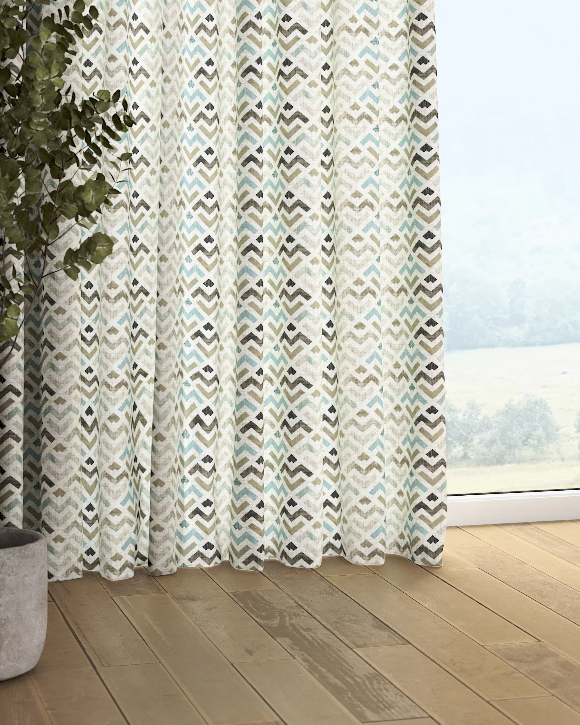 Pencil pleat curtain colour brown fabric patterned (hover)