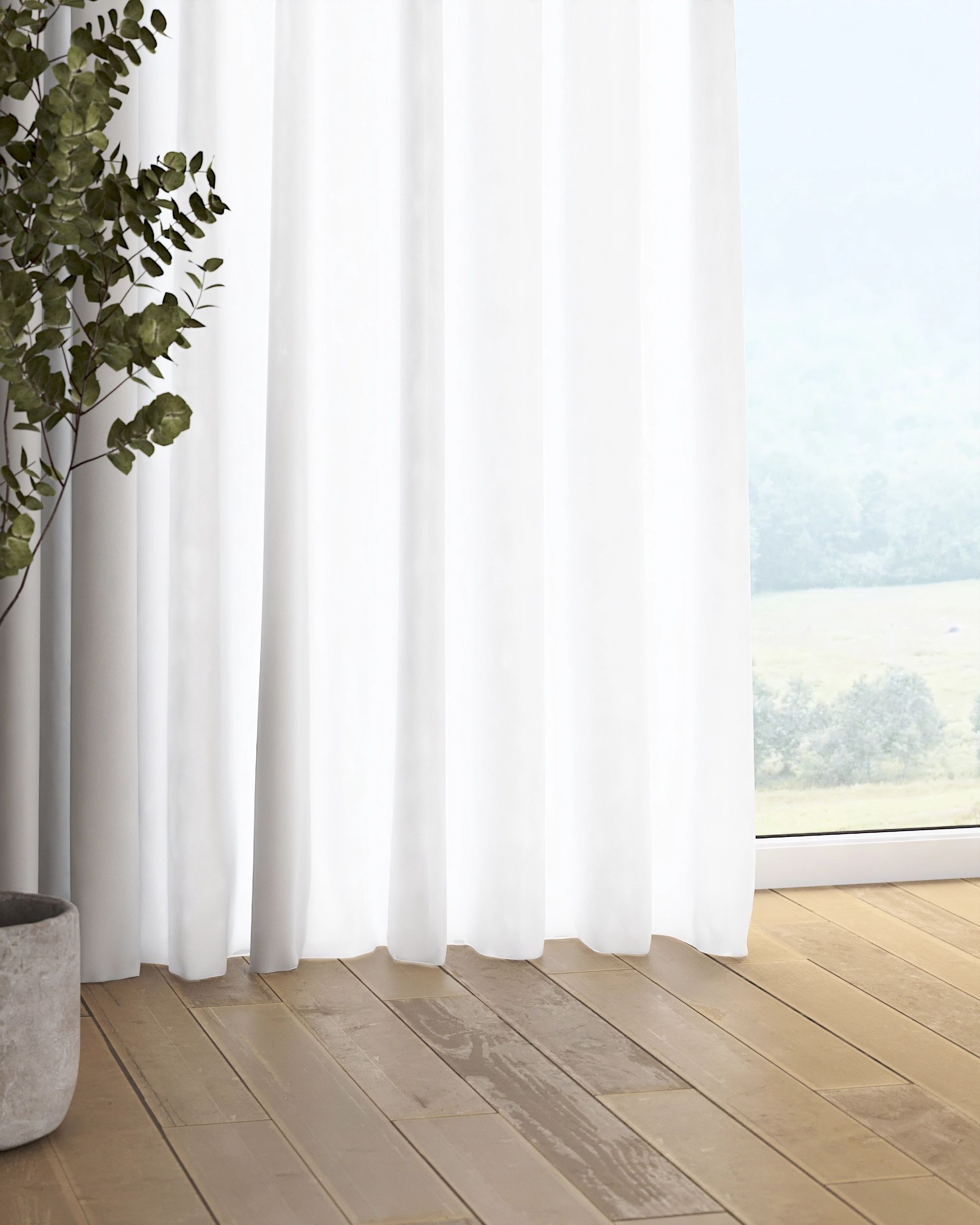 Pencil pleat curtain colour white fabric semi-sheer, structured (hover)