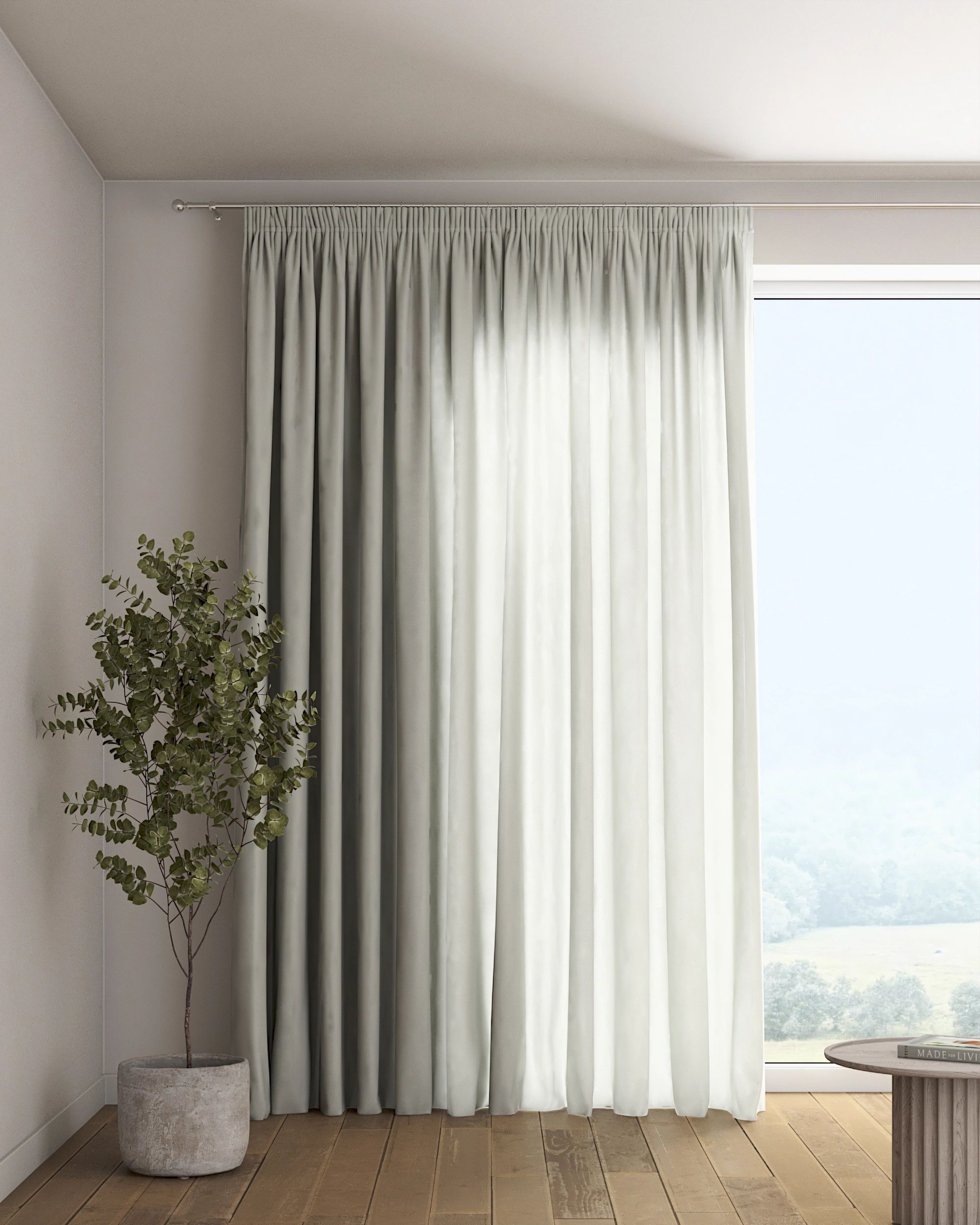 Pencil pleat curtain colour cream fabric semi-sheer, structured
