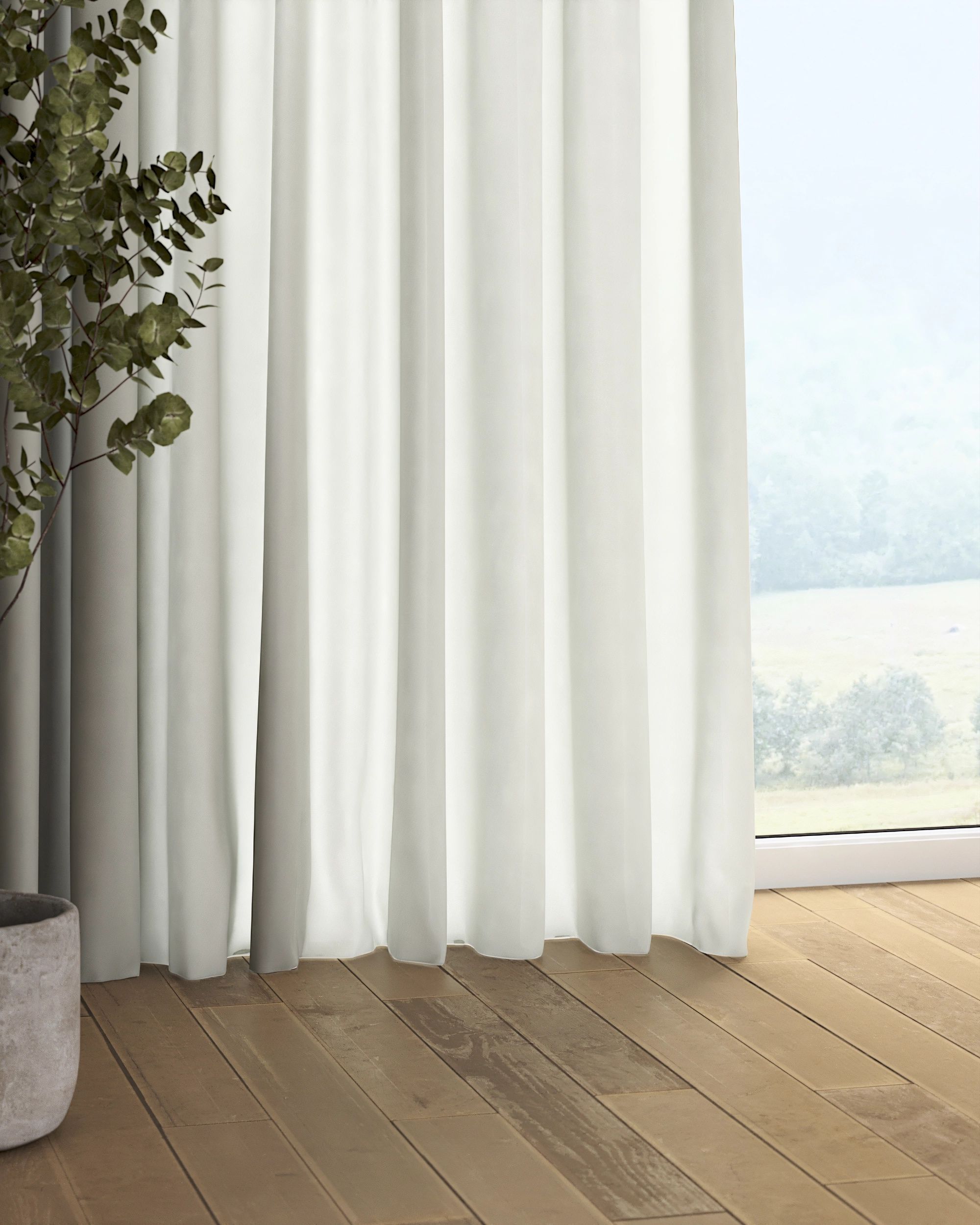 Pencil pleat curtain colour cream fabric semi-sheer, structured (hover)
