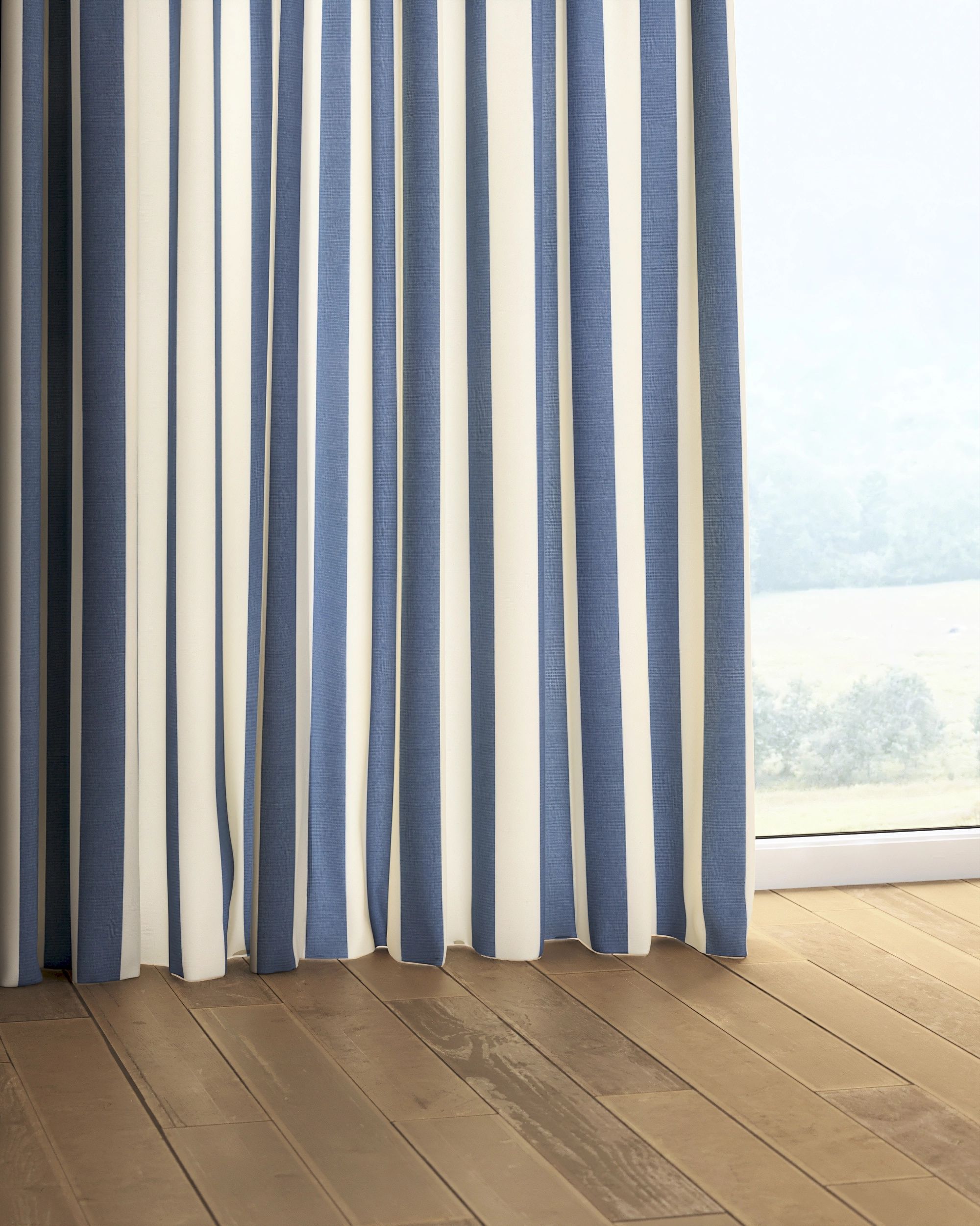 Pencil pleat curtain colour blue fabric patterned (hover)