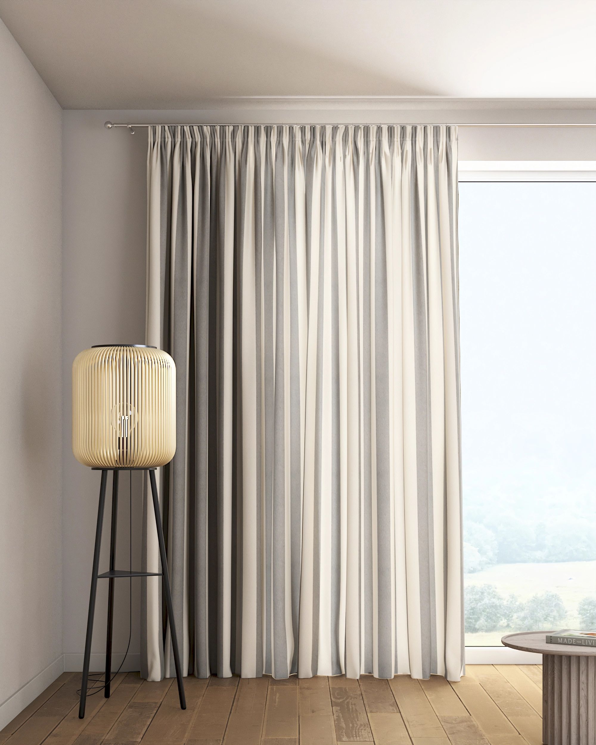 Pencil pleat curtain colour grey fabric patterned