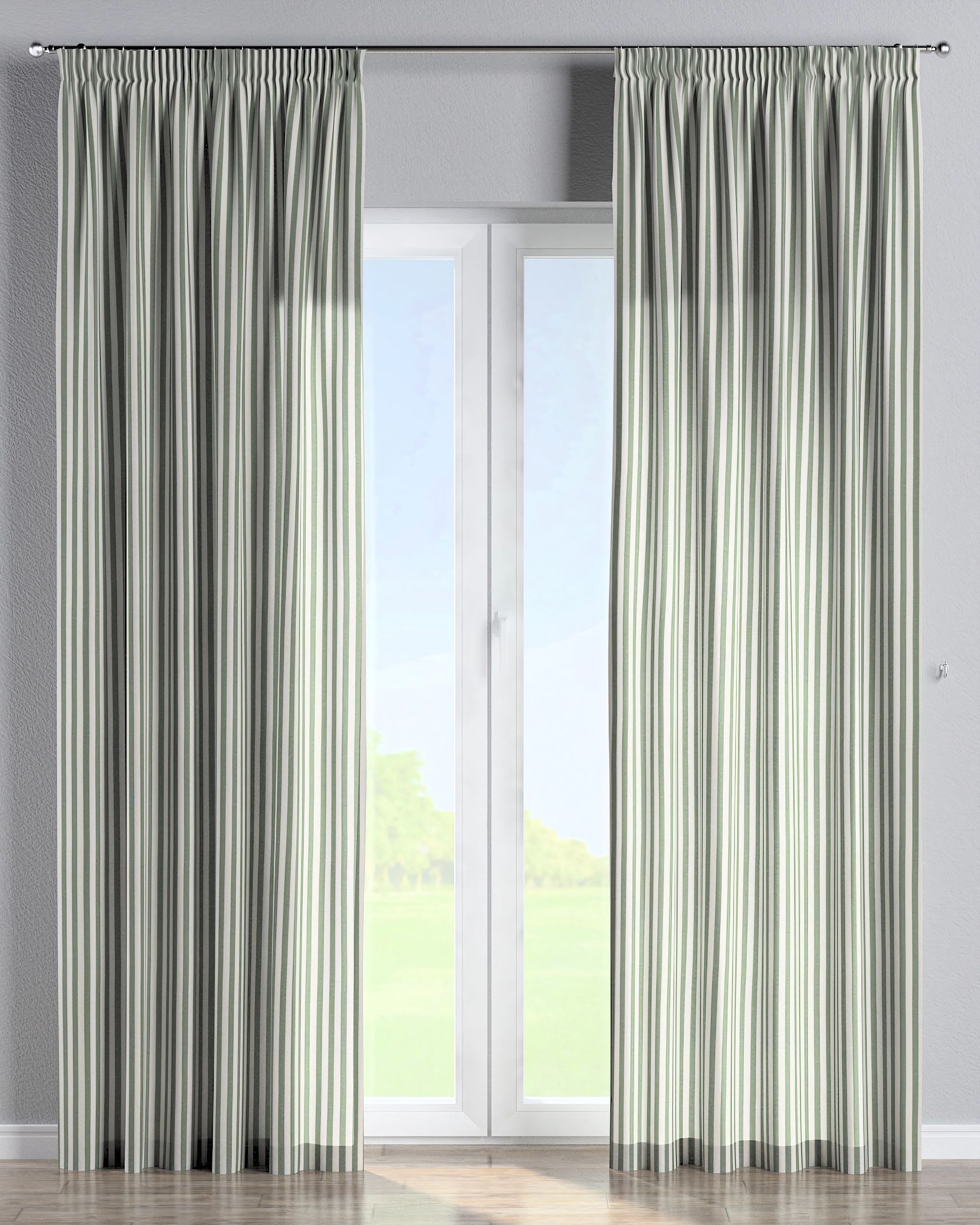 Pencil pleat curtain colour green fabric patterned