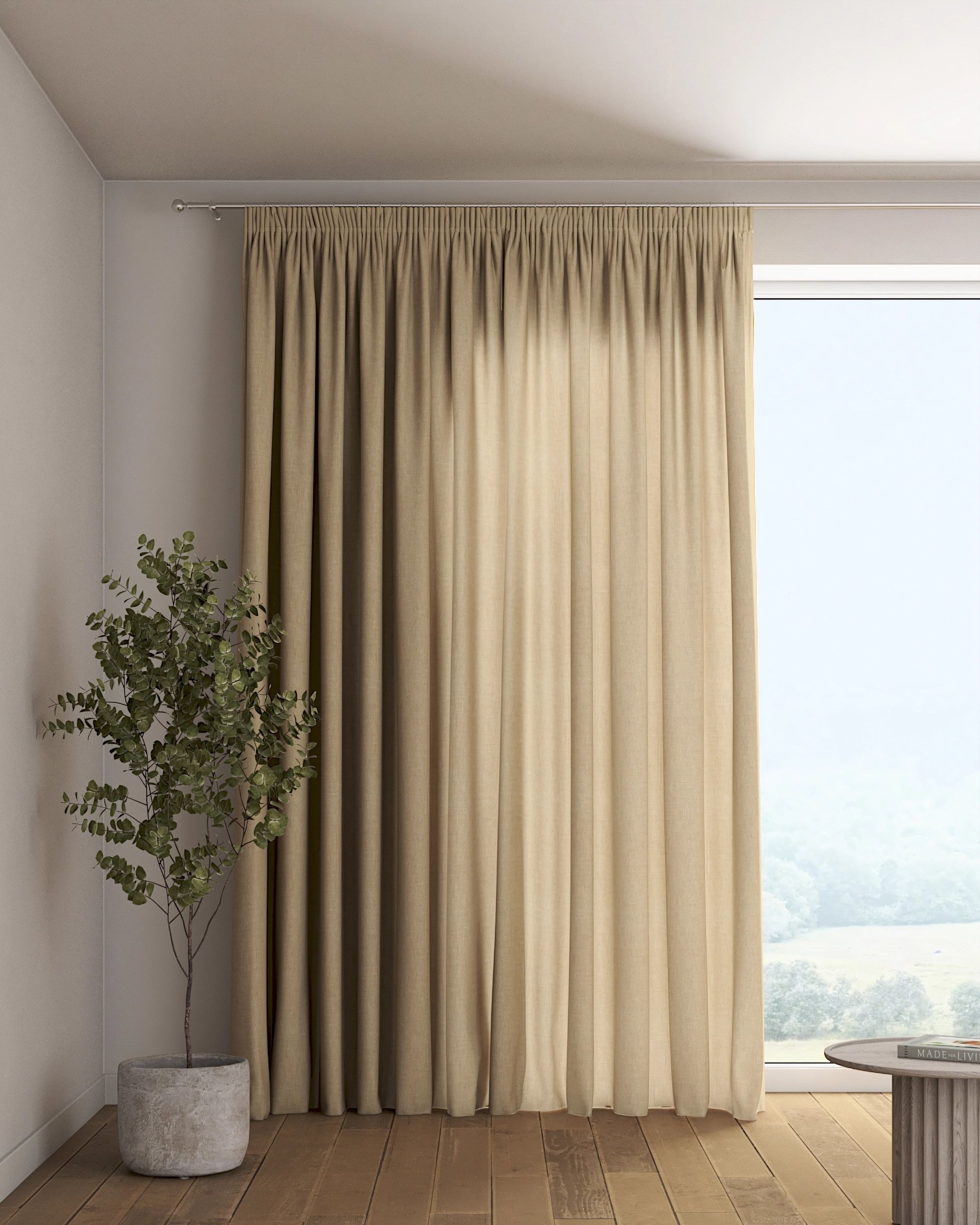 Pencil pleat curtain colour beige fabric structured