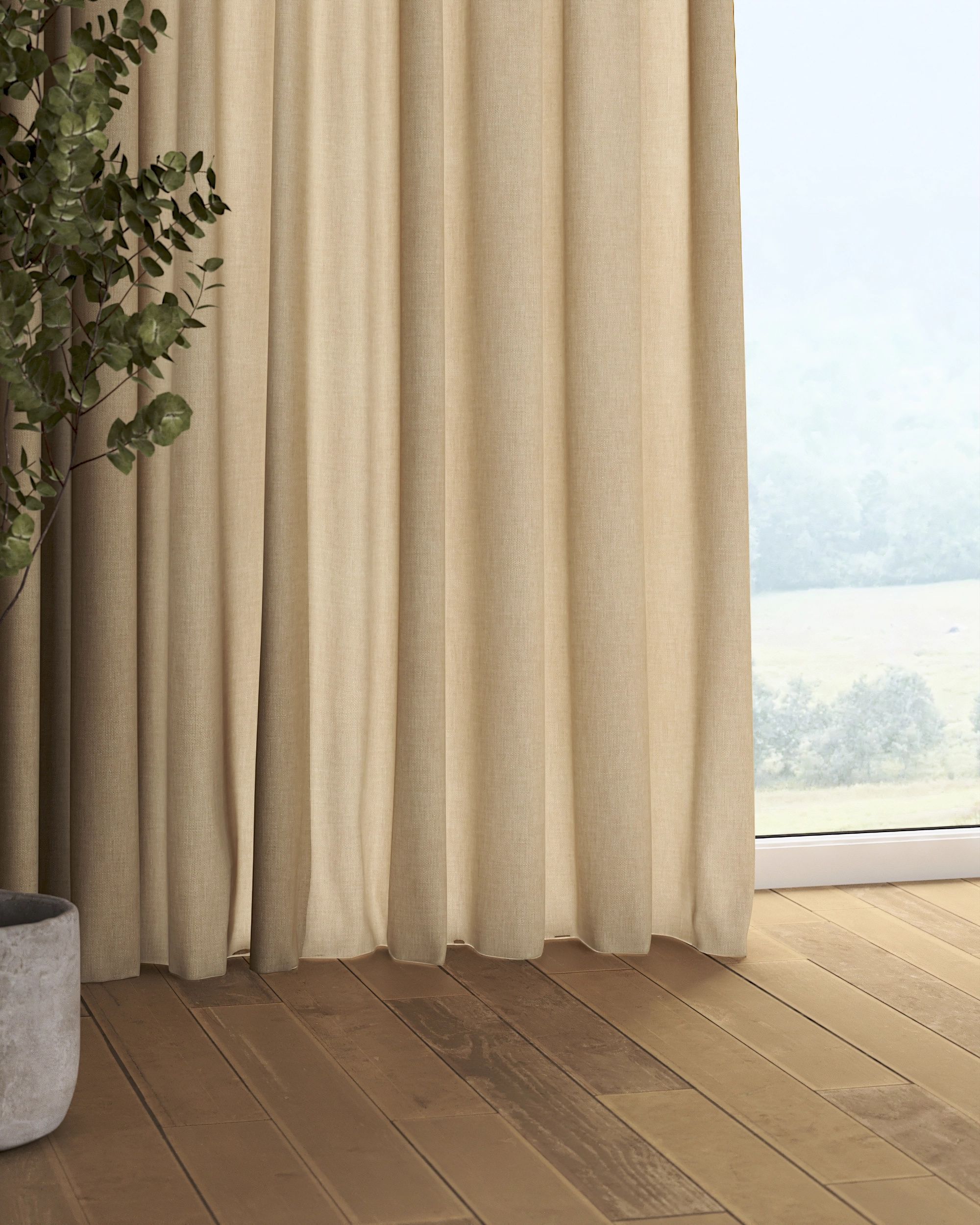 Pencil pleat curtain colour beige fabric structured (hover)