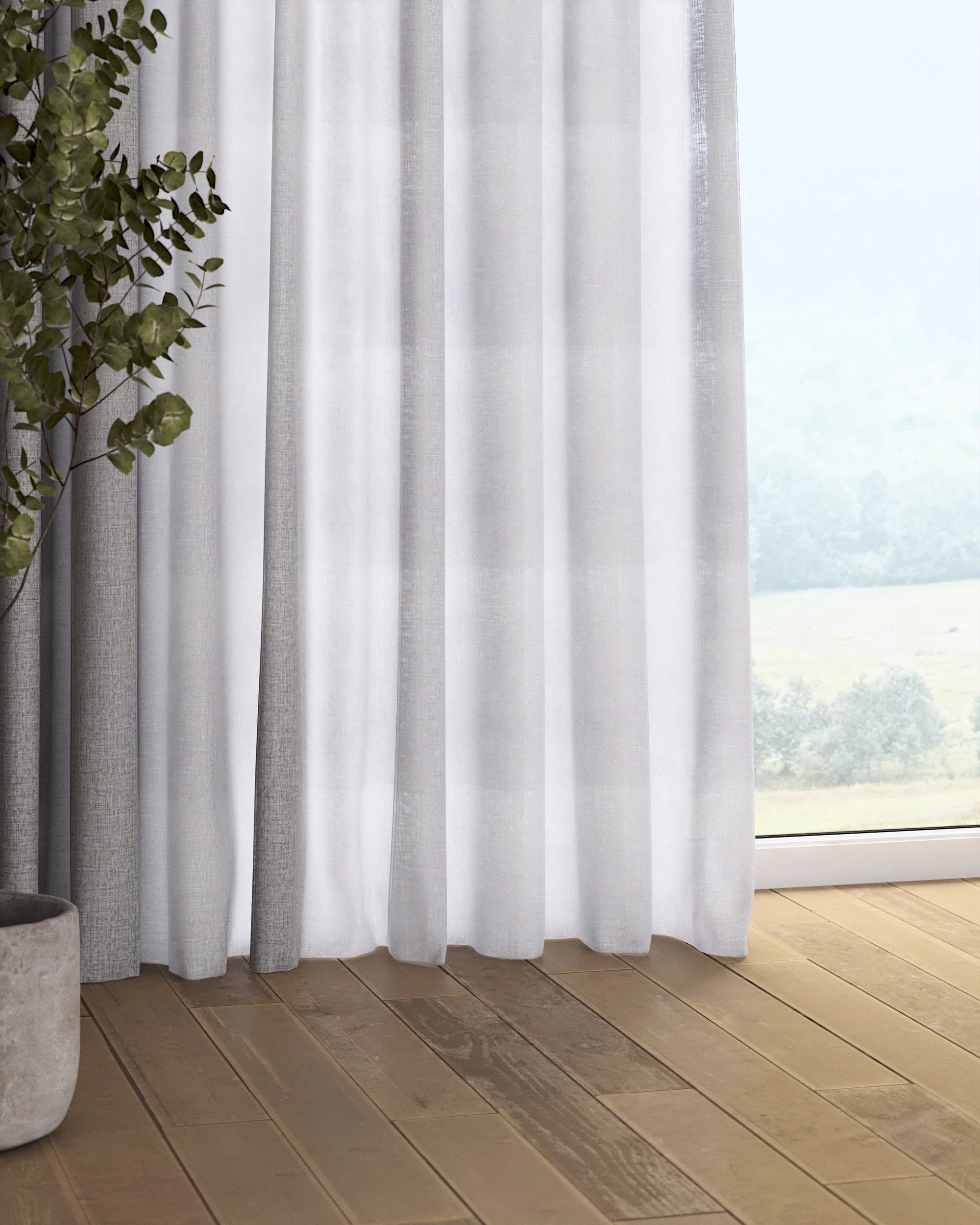 Pencil pleat curtain colour grey fabric semi-sheer, structured (hover)