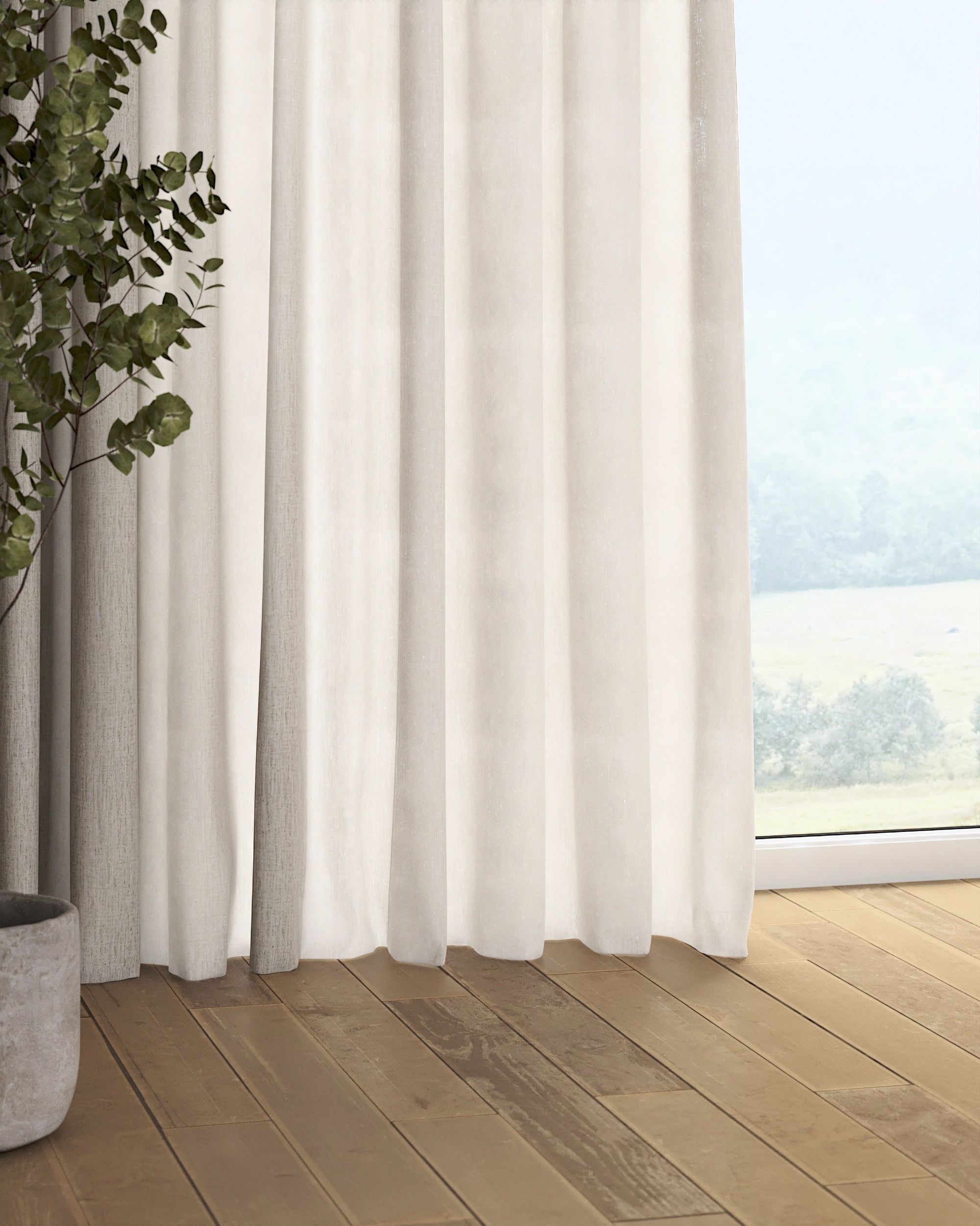 Pencil pleat curtain colour beige fabric semi-sheer, structured (hover)