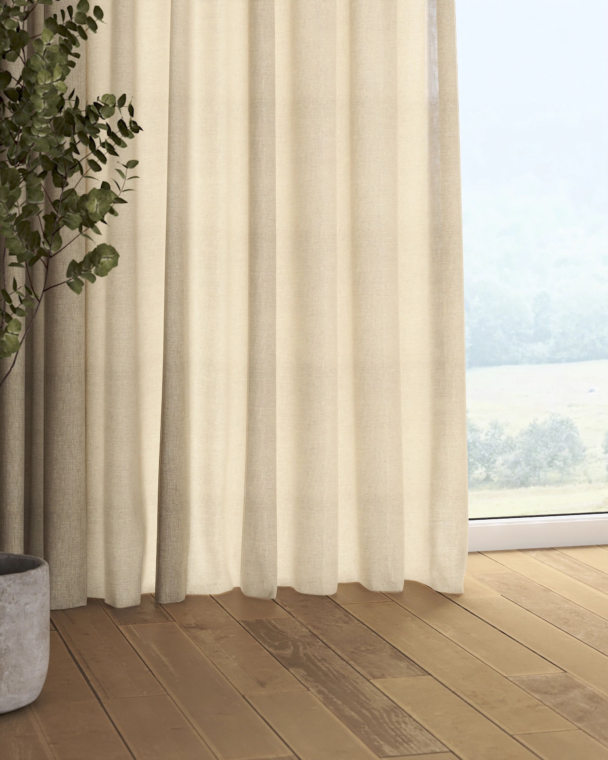 Pencil pleat curtain colour beige fabric semi-sheer, structured (hover)