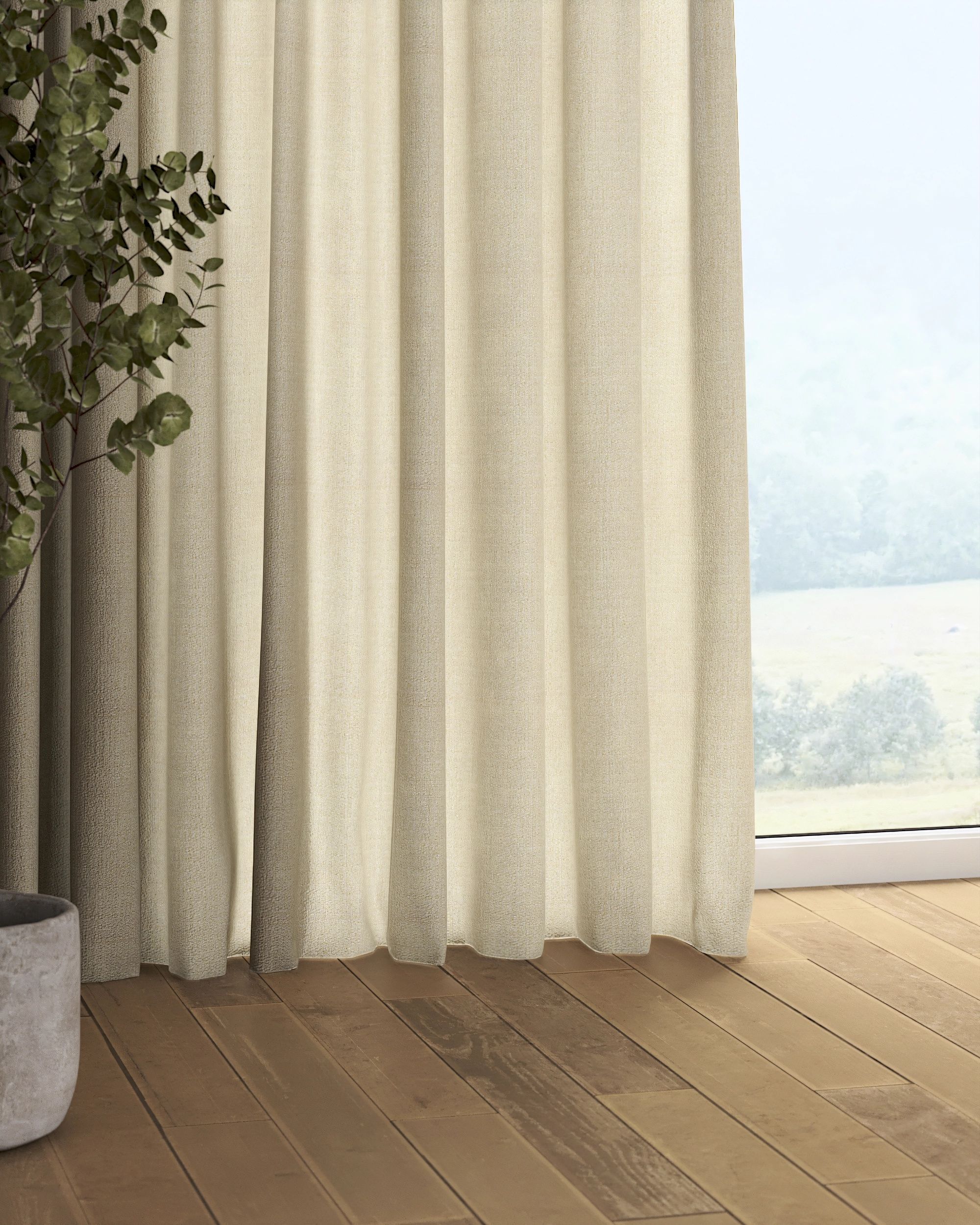 Pencil pleat curtain colour beige fabric semi-sheer, gloss, structured (hover)
