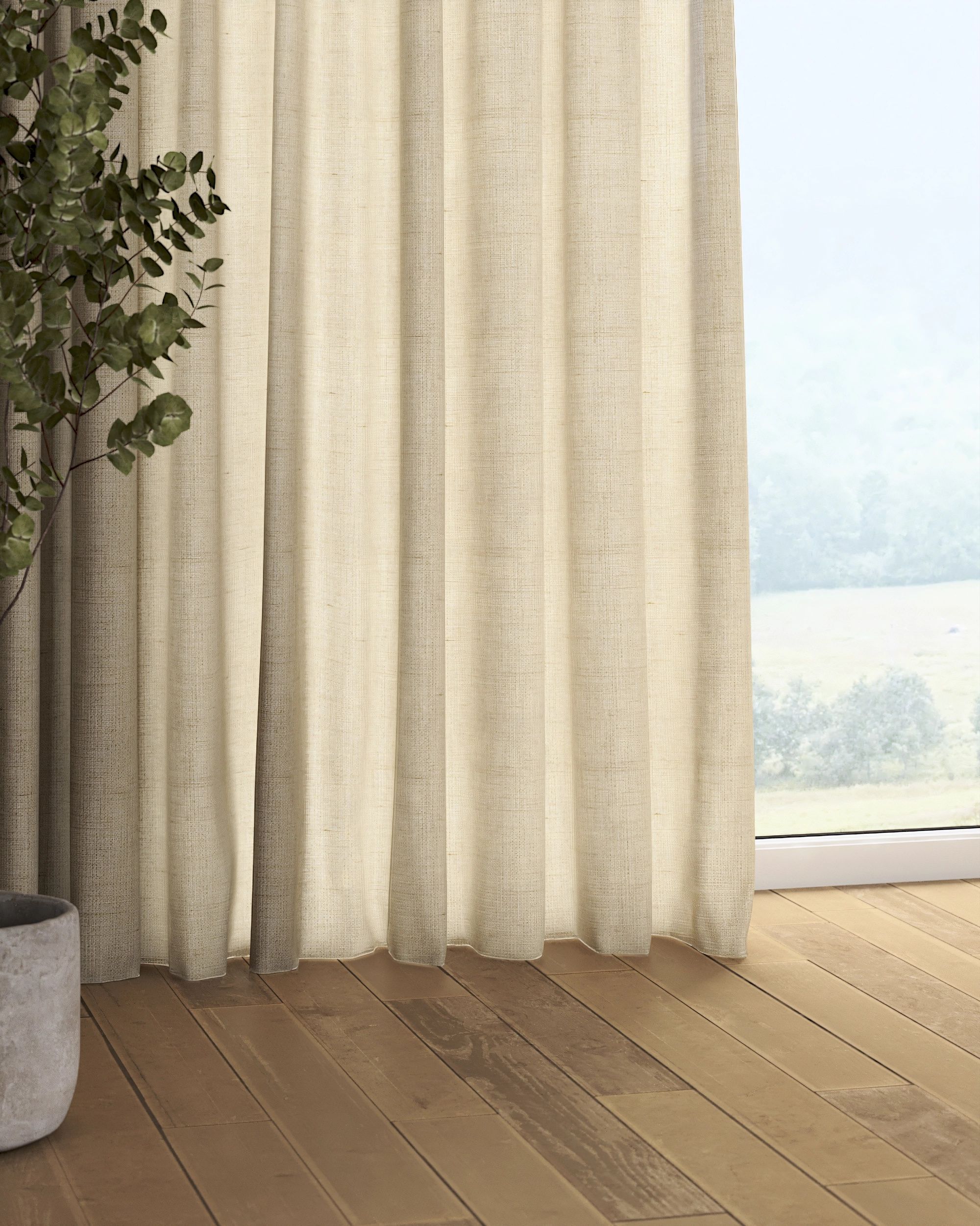Pencil pleat curtain colour beige fabric semi-sheer, gloss, structured (hover)