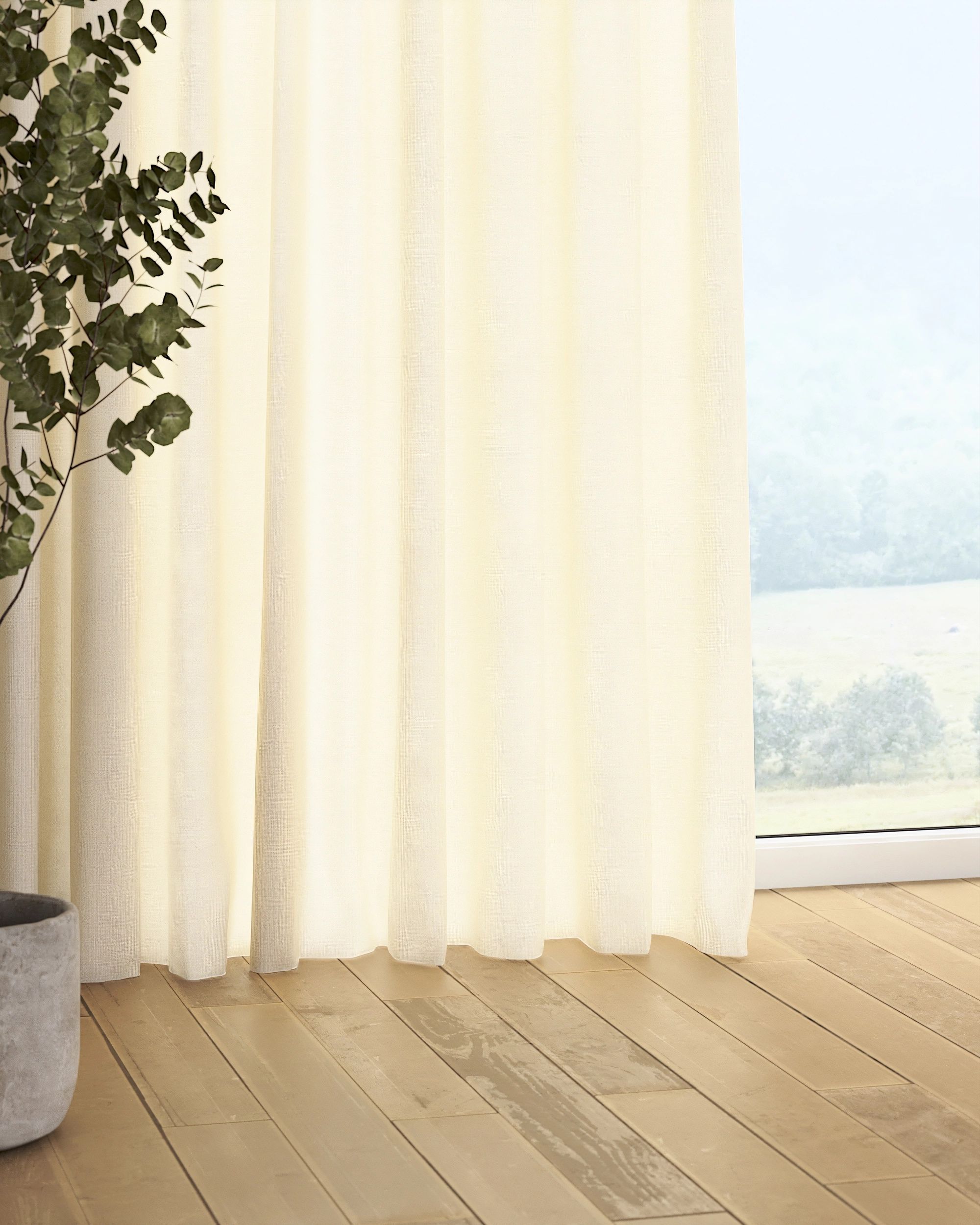 Pencil pleat curtain colour cream fabric semi-sheer, gloss, structured (hover)