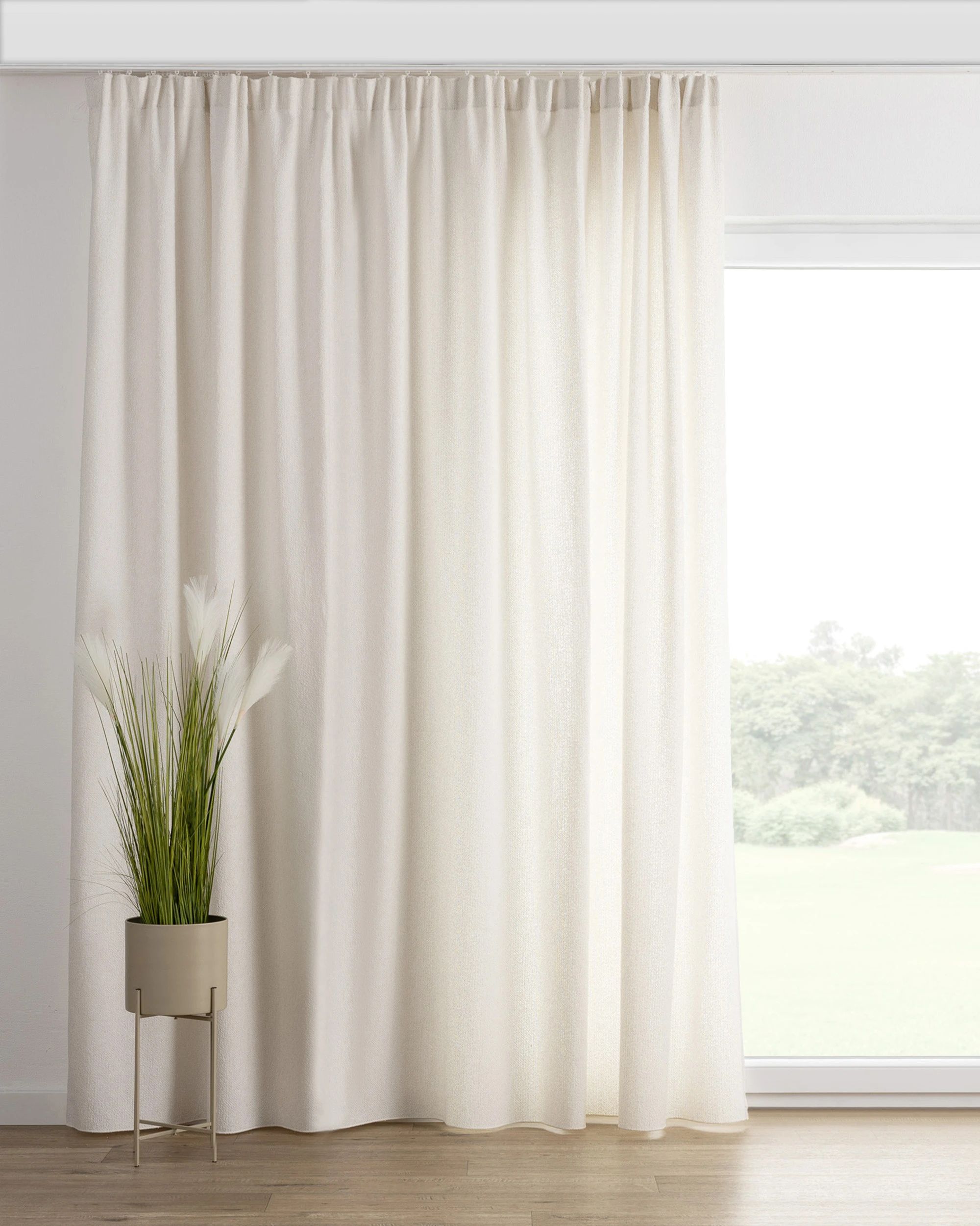 Pencil pleat curtain colour white fabric structured