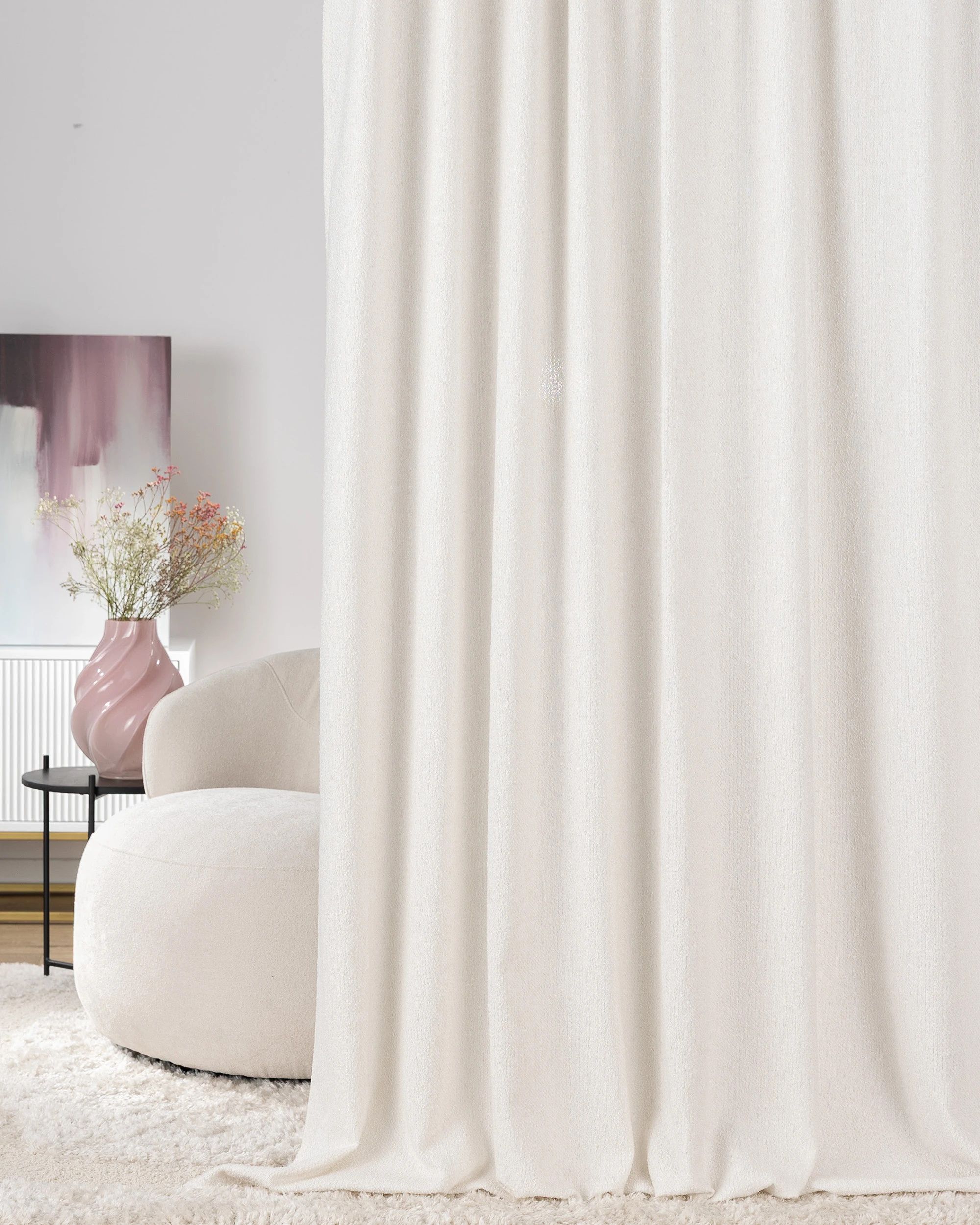 Pencil pleat curtain colour white fabric structured (hover)