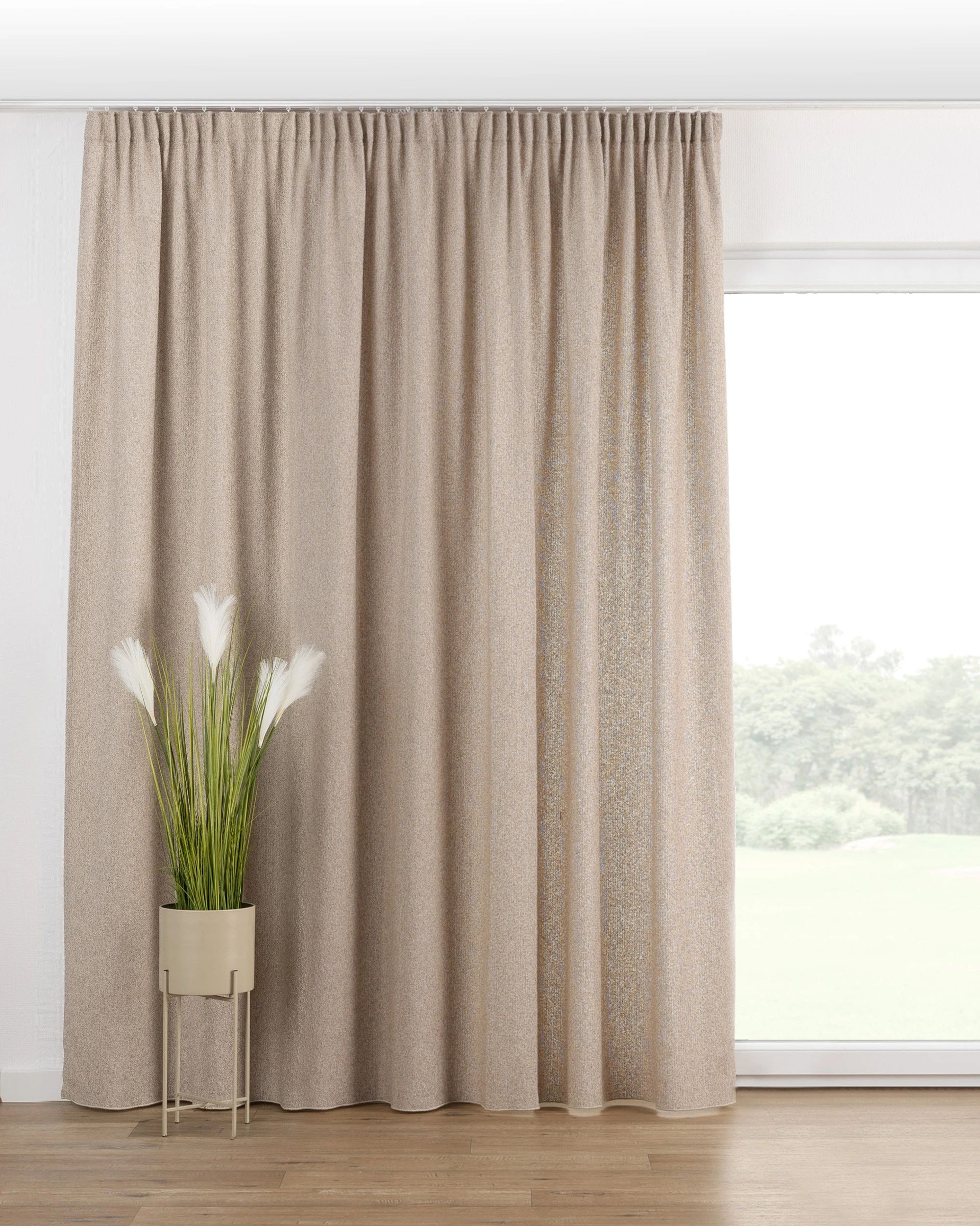 Pencil pleat curtain colour beige fabric structured