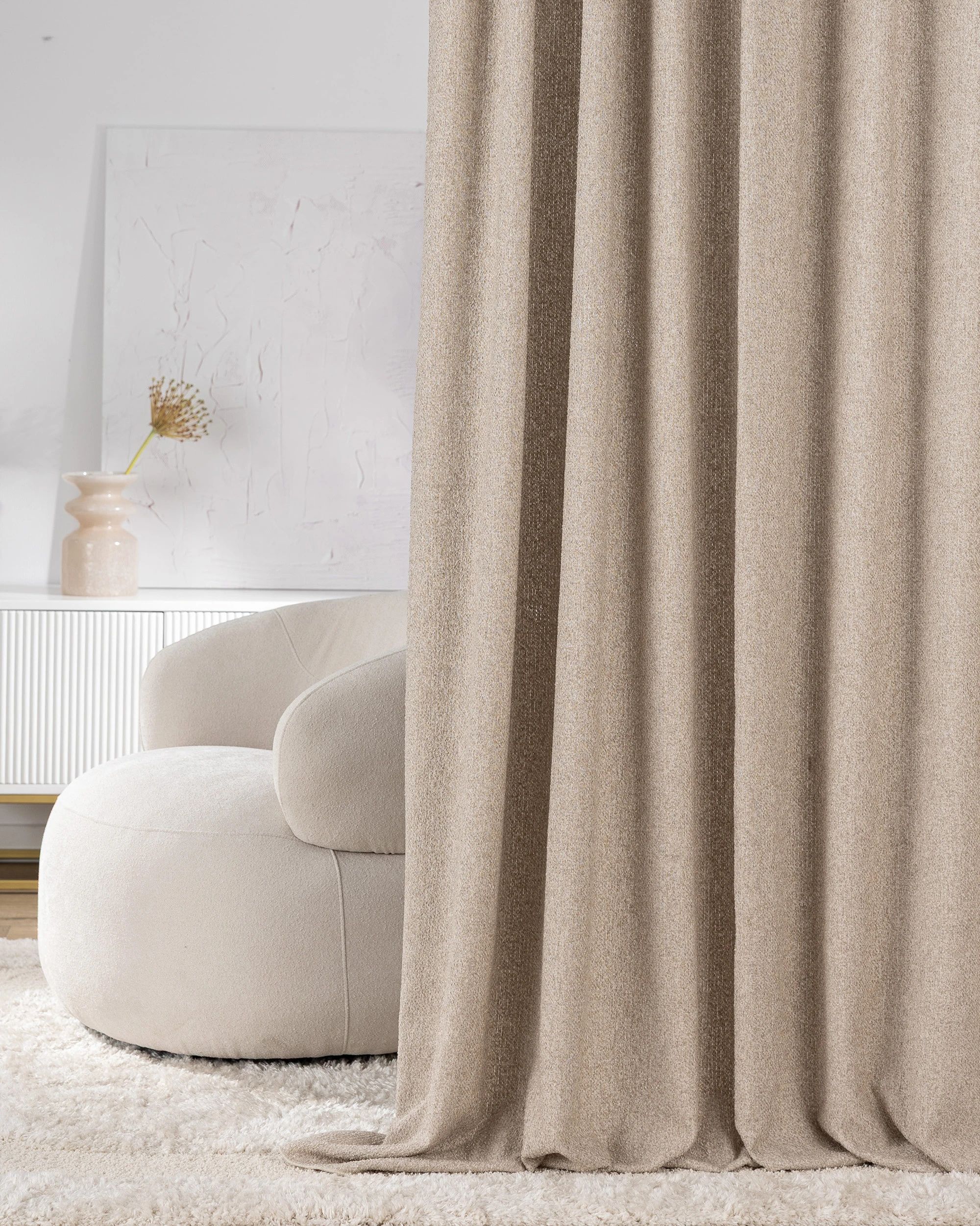 Pencil pleat curtain colour beige fabric structured (hover)