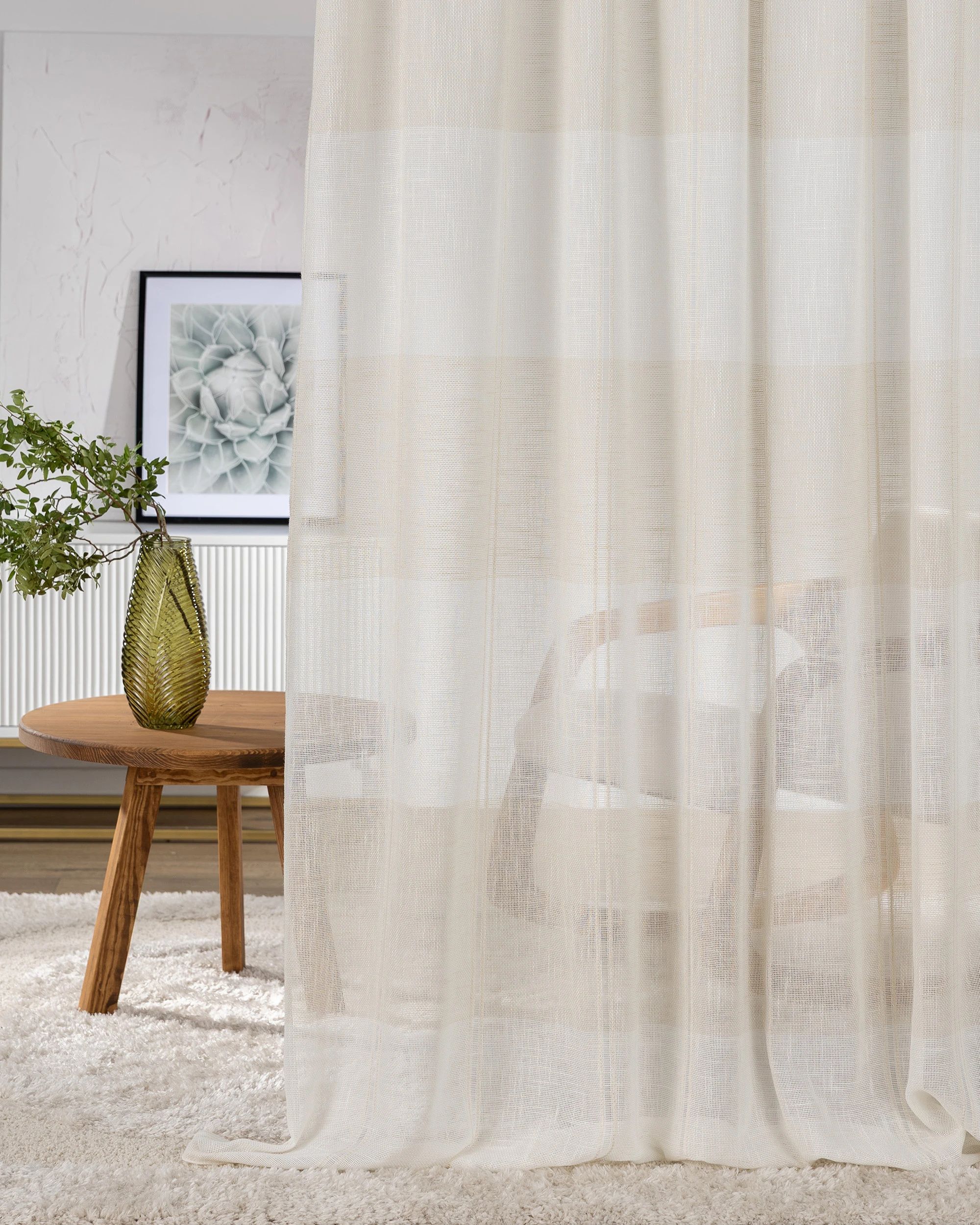 Pencil pleat curtain colour cream fabric semi-sheer, structured, patterned (hover)