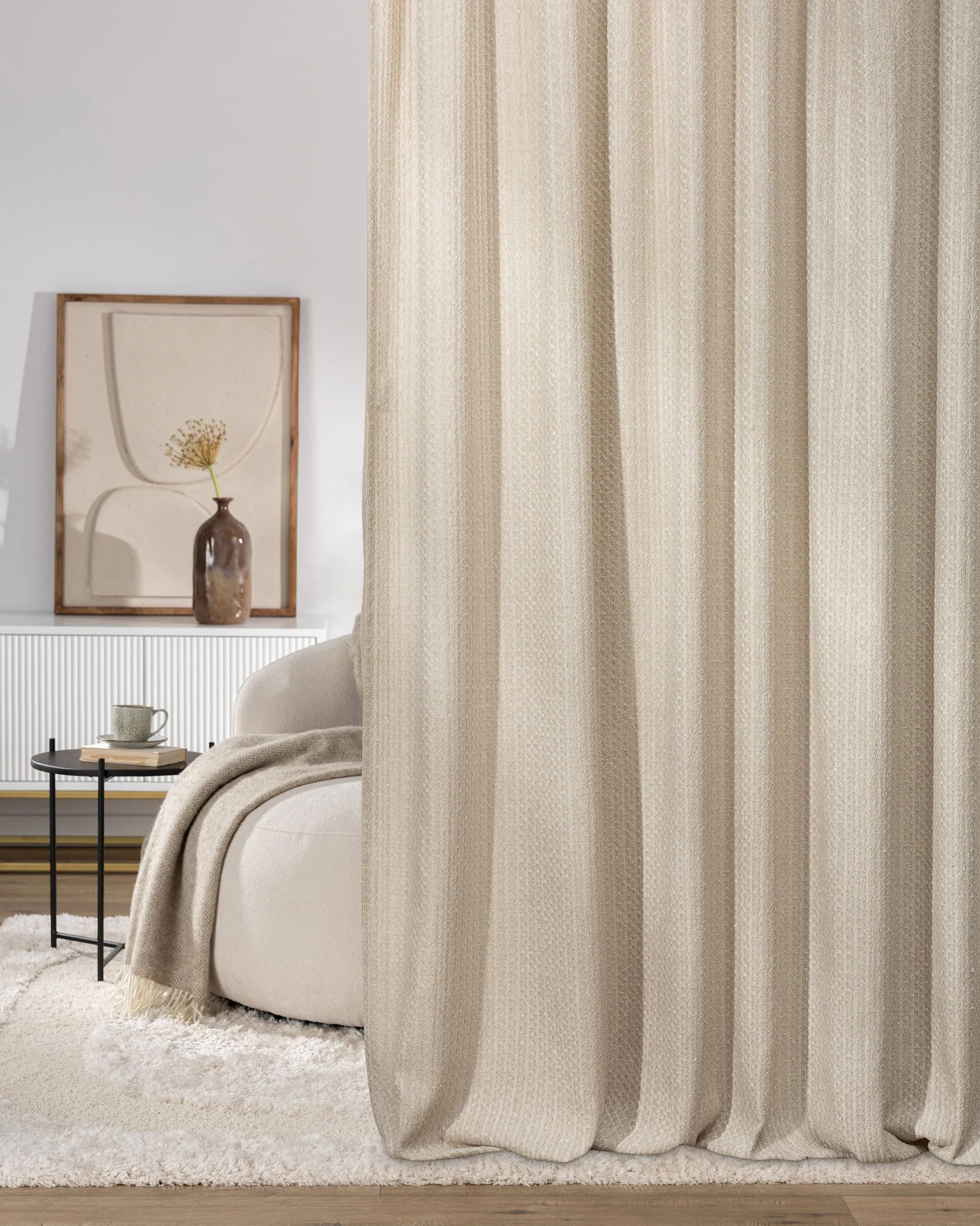 Pencil pleat curtain colour beige fabric structured (hover)