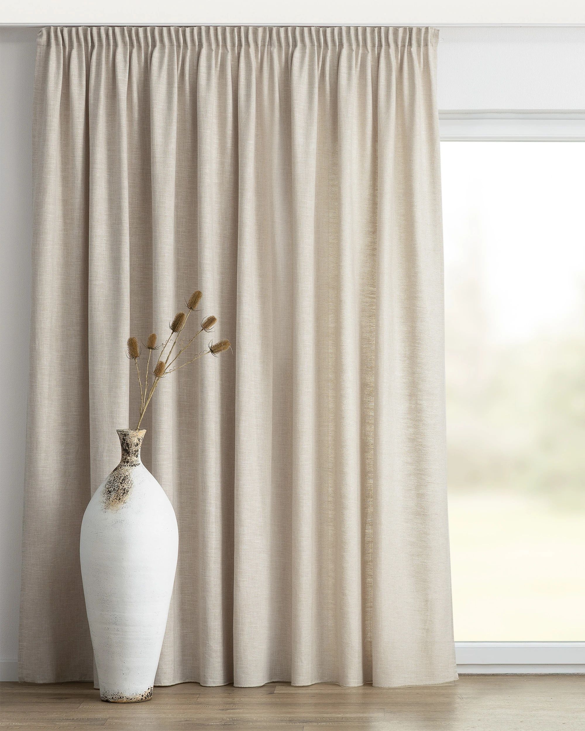 Pencil pleat curtain colour beige fabric structured