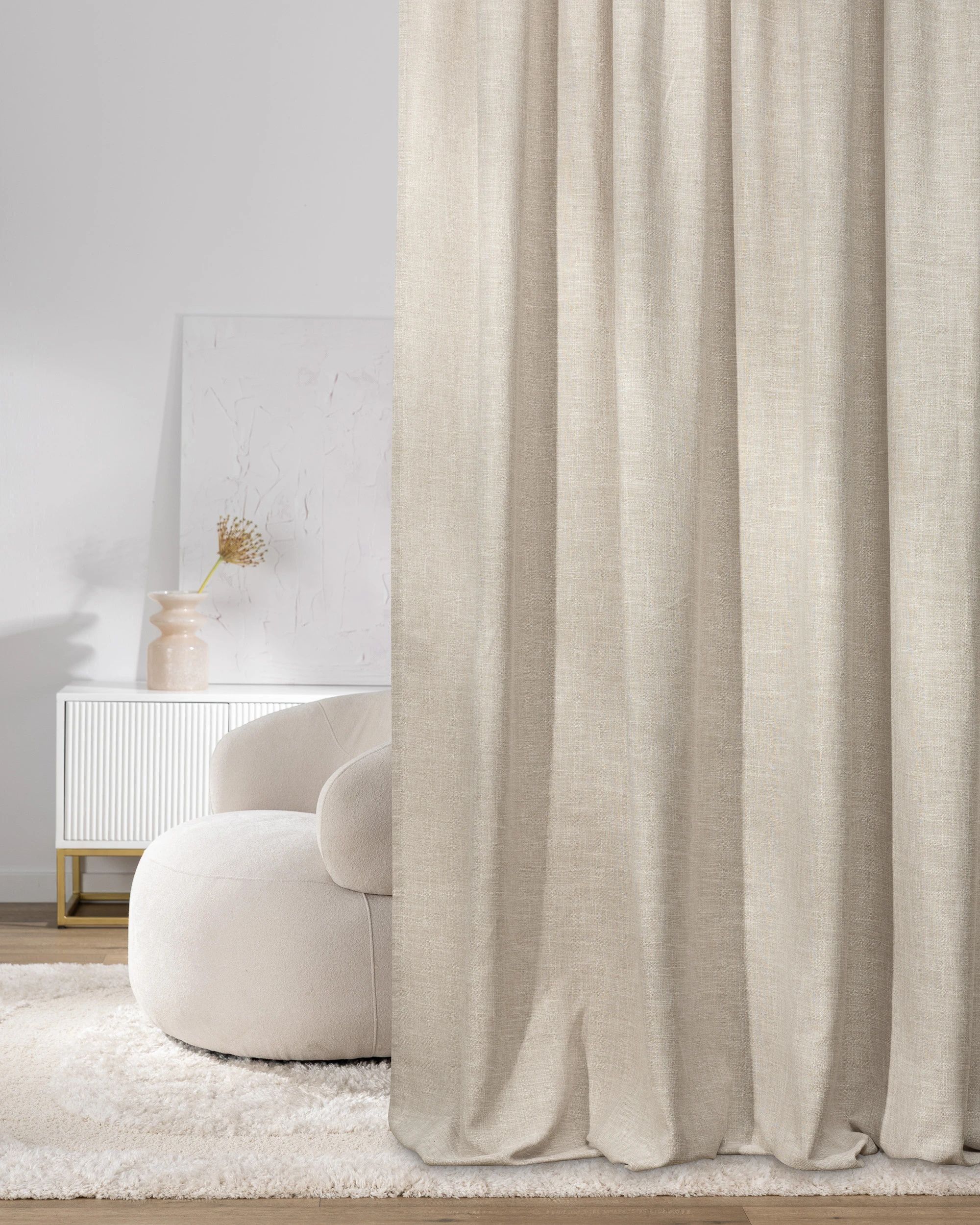 Pencil pleat curtain colour beige fabric structured (hover)