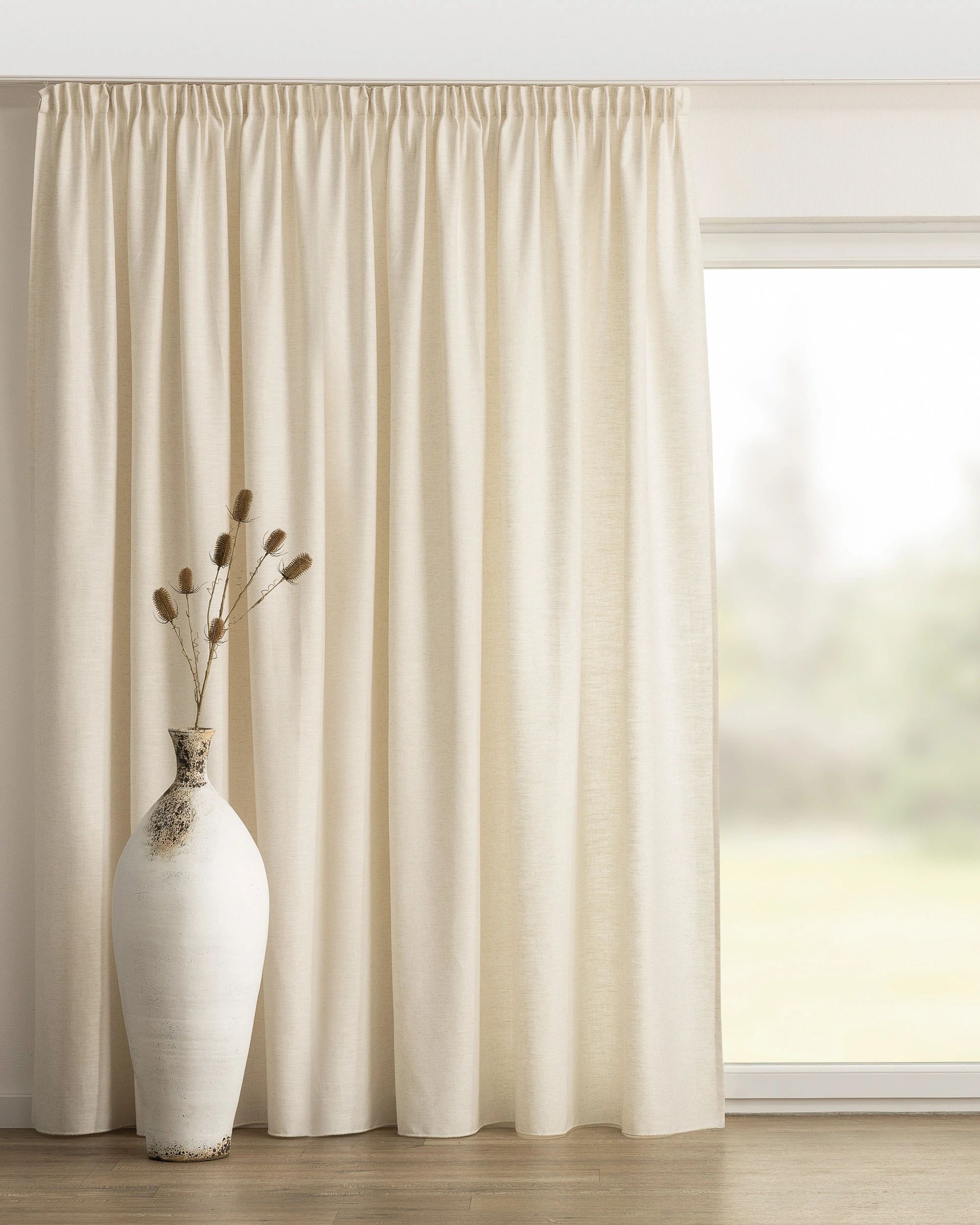 Pencil pleat curtain colour cream fabric structured