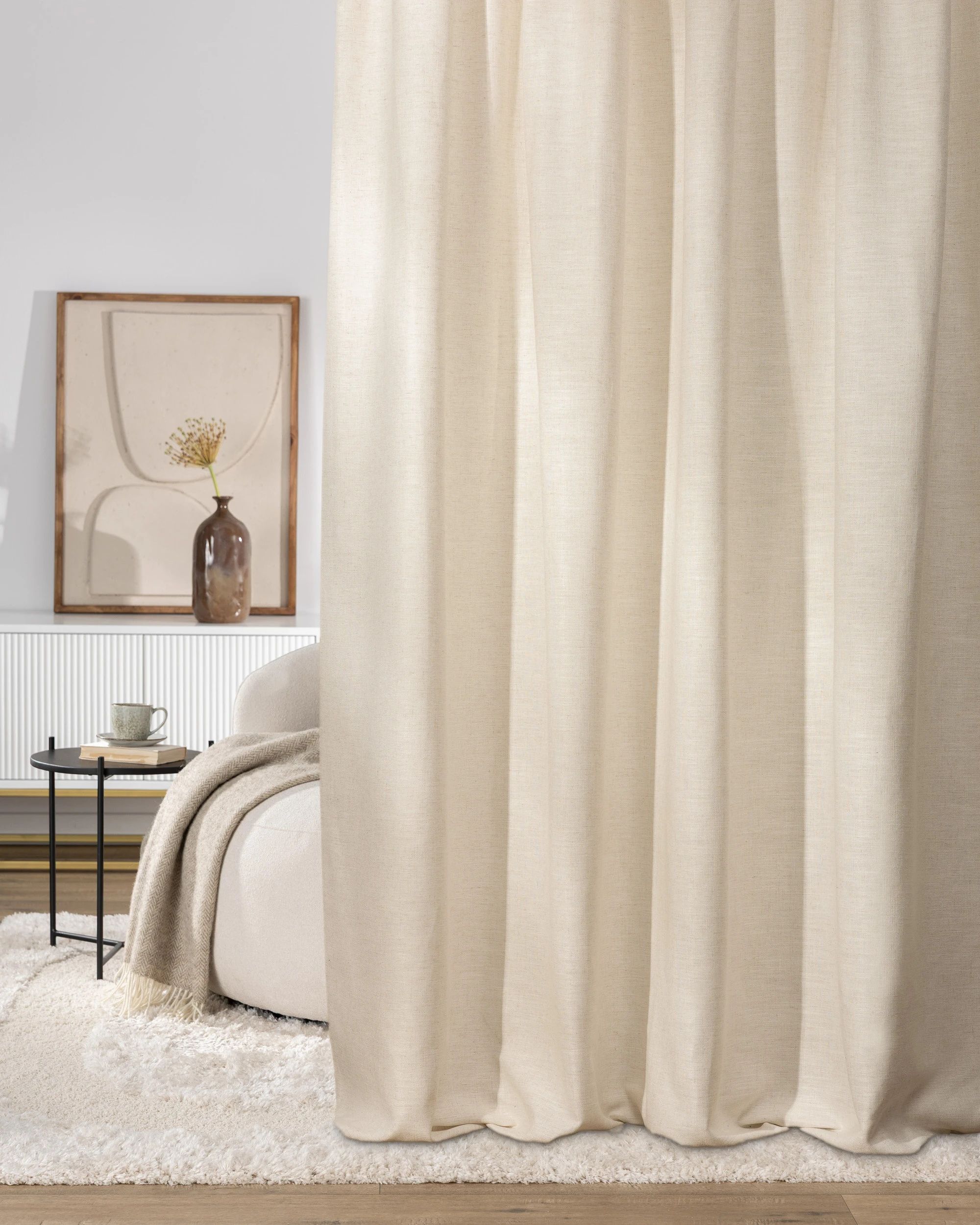 Pencil pleat curtain colour cream fabric structured (hover)