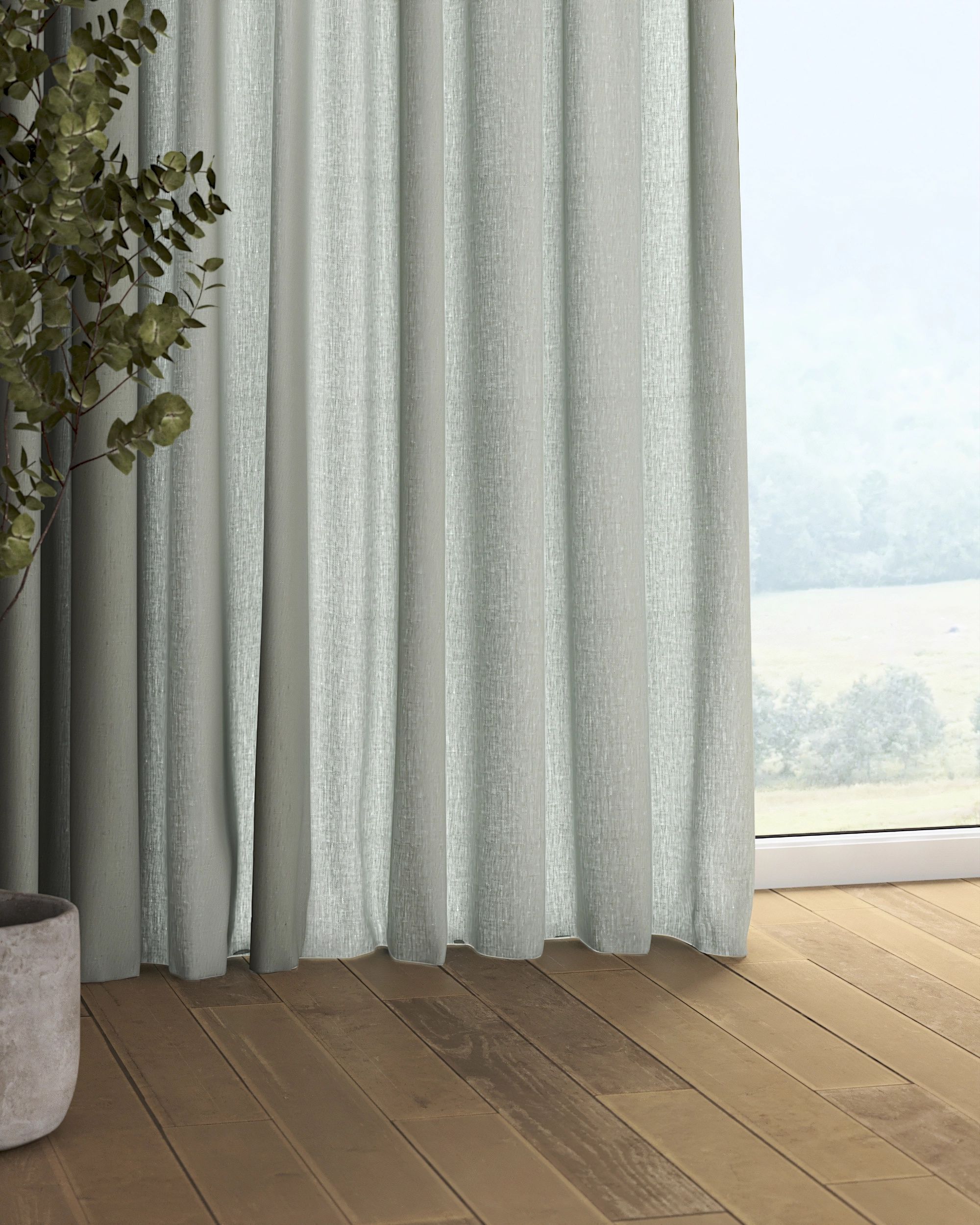 Pencil pleat curtain colour grey fabric semi-sheer, structured (hover)