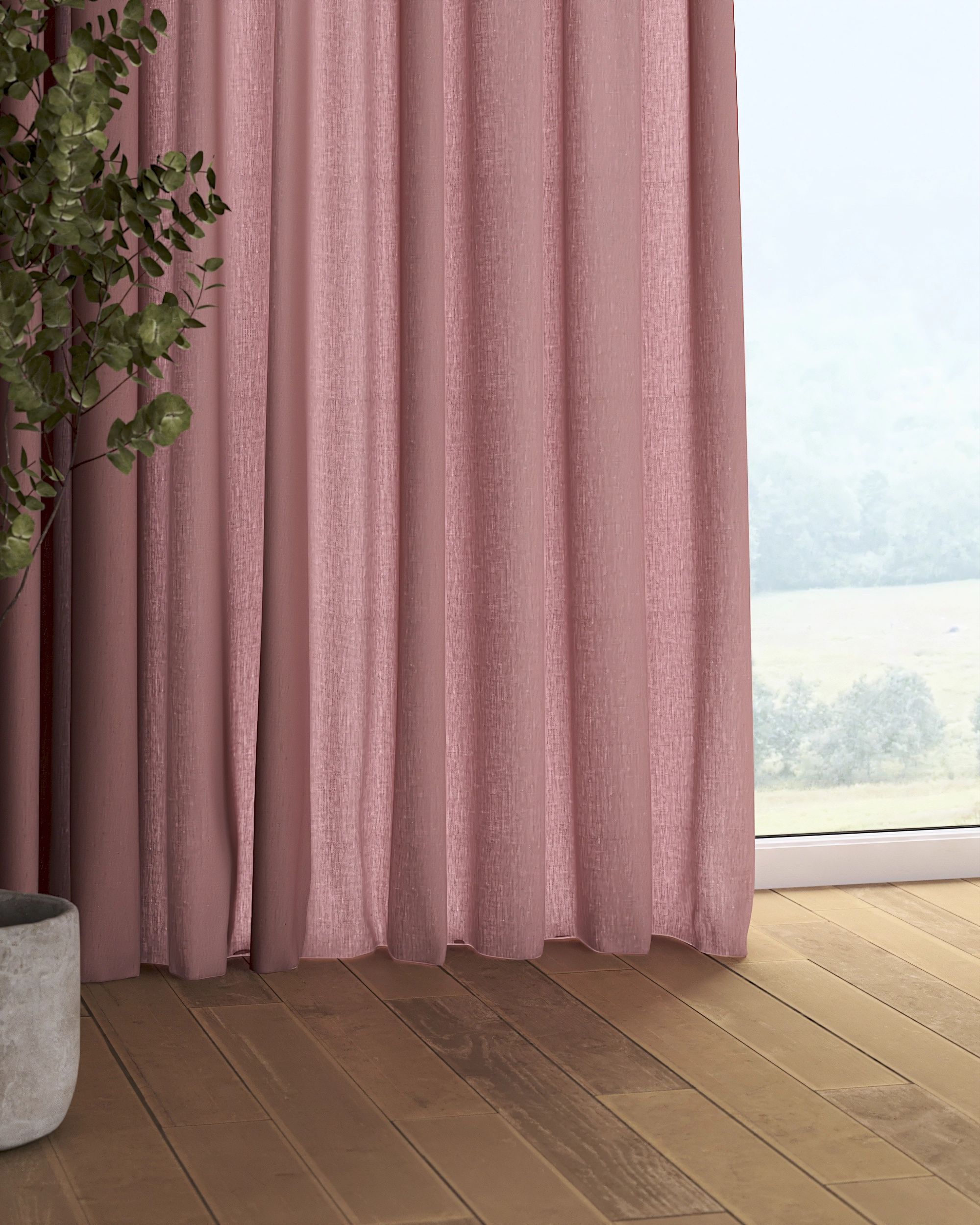Pencil pleat curtain colour pink fabric semi-sheer, structured (hover)