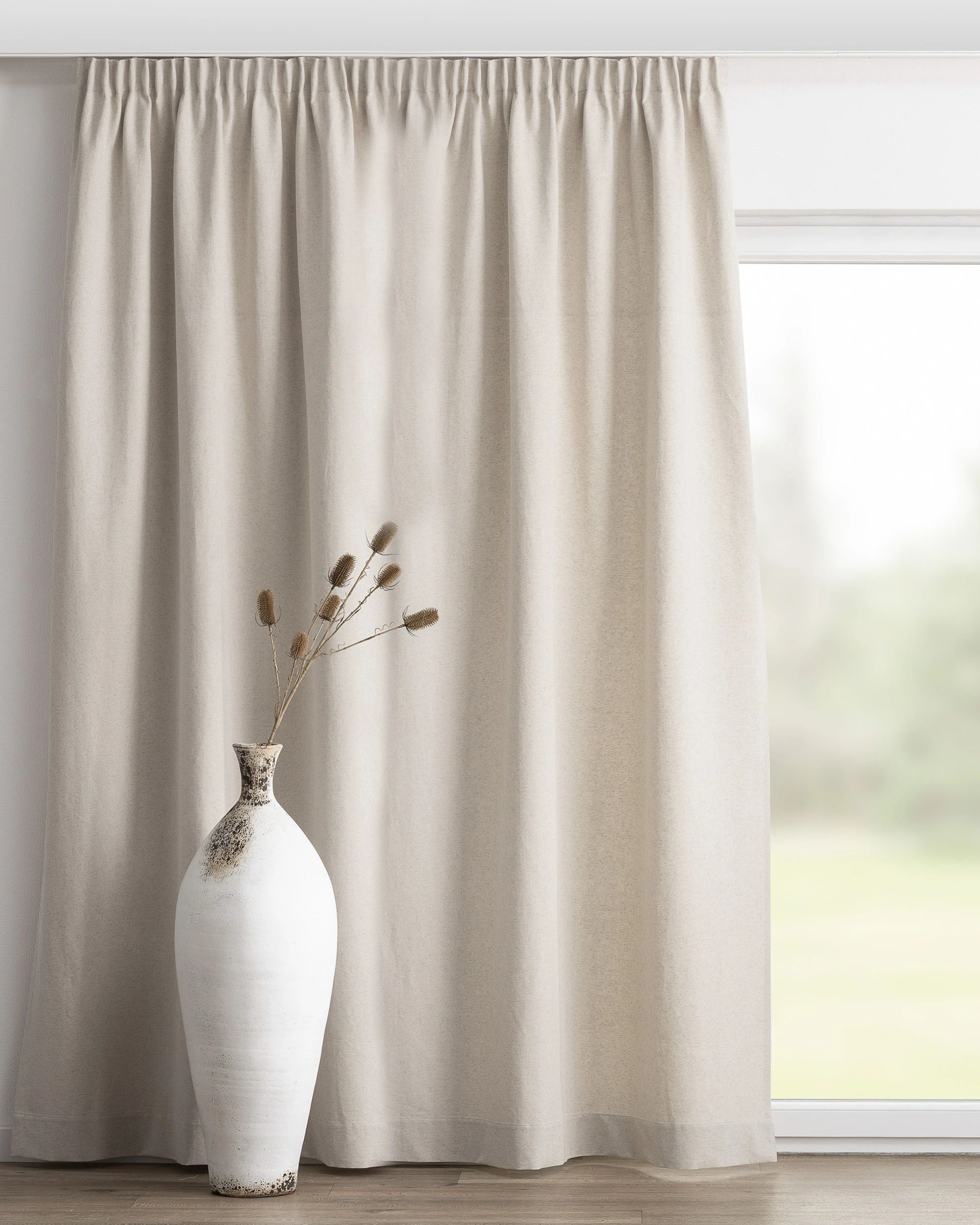 Pencil pleat curtain colour beige fabric structured