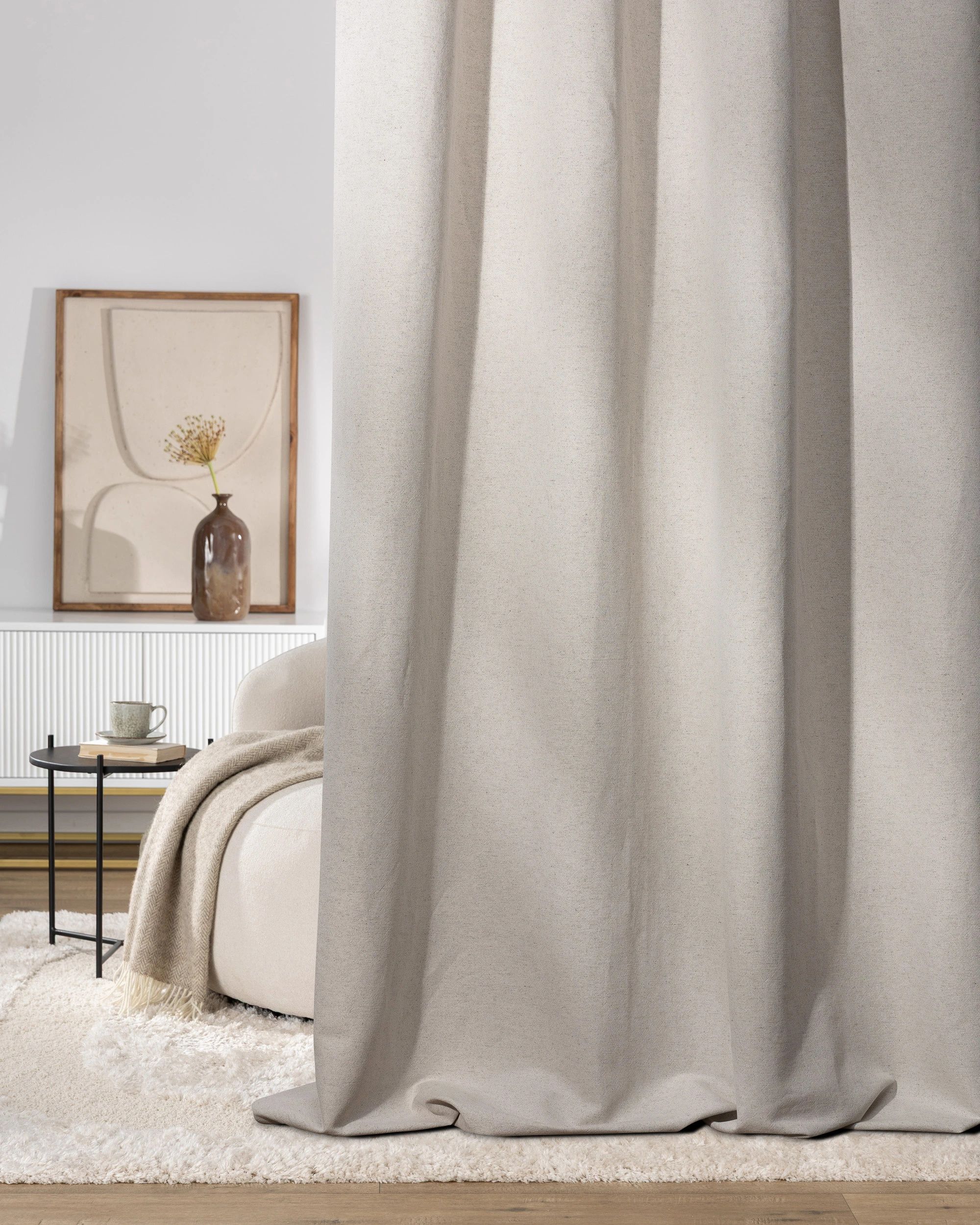 Pencil pleat curtain colour beige fabric structured (hover)