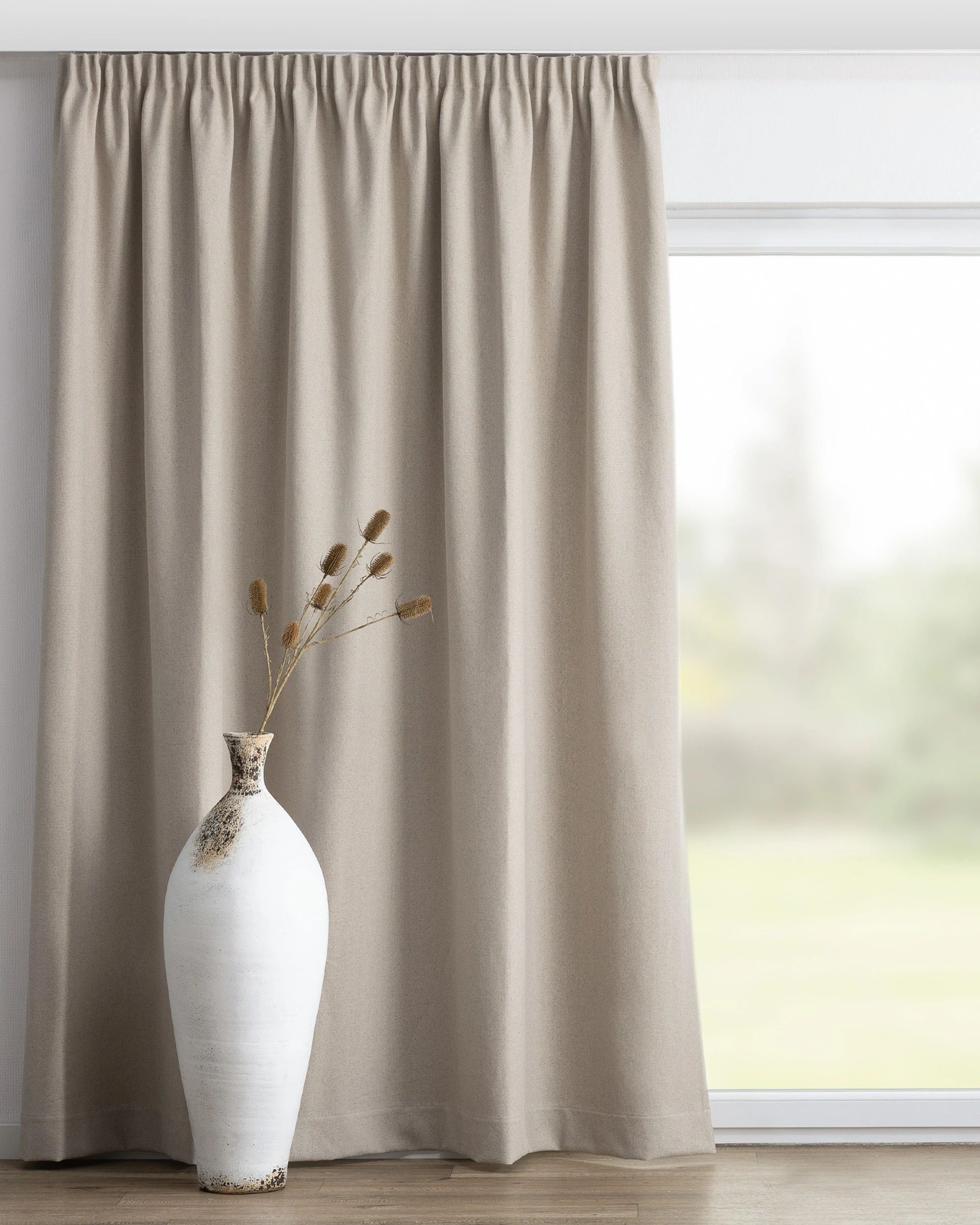 Pencil pleat curtain colour beige fabric structured