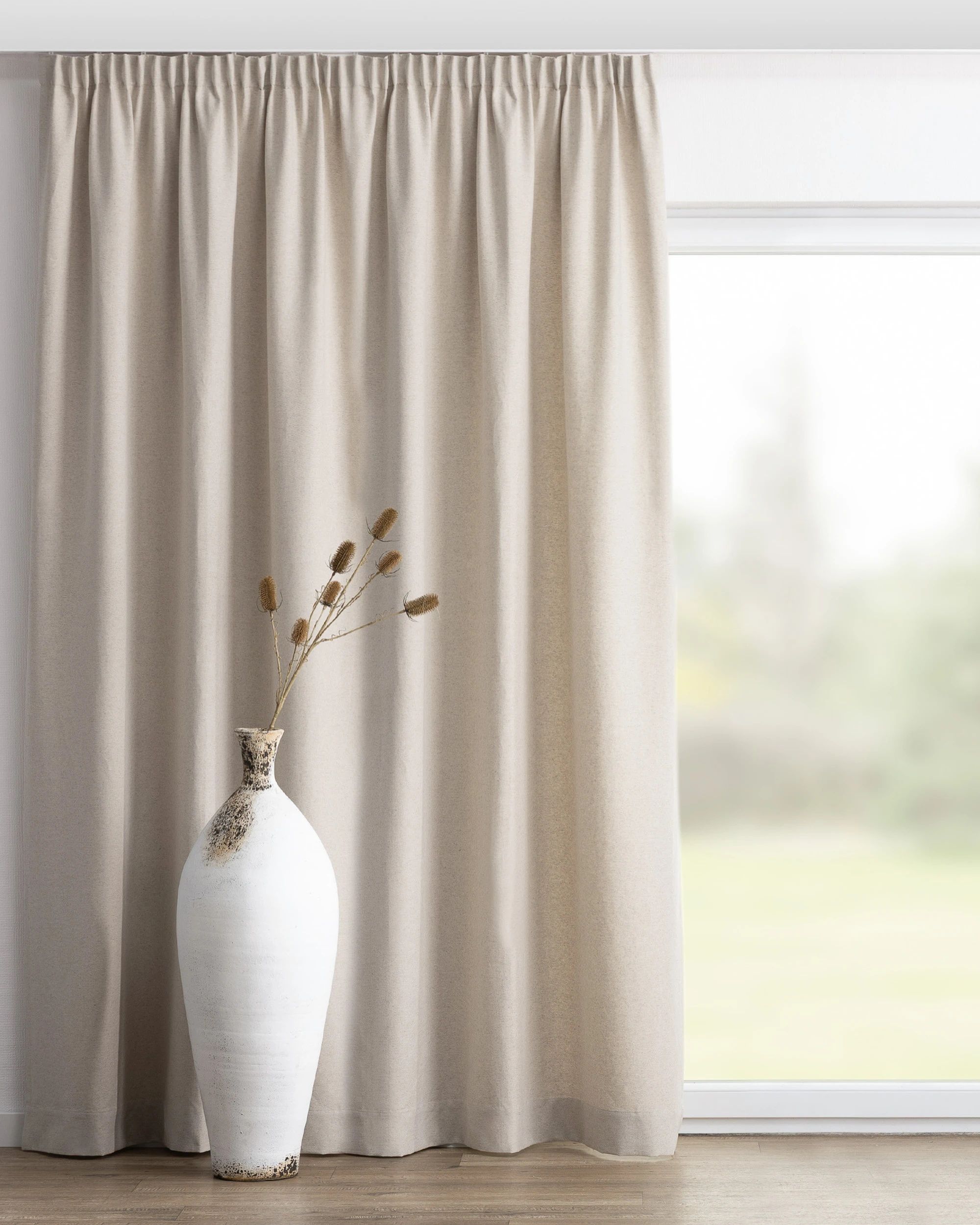 Pencil pleat curtain colour beige fabric structured