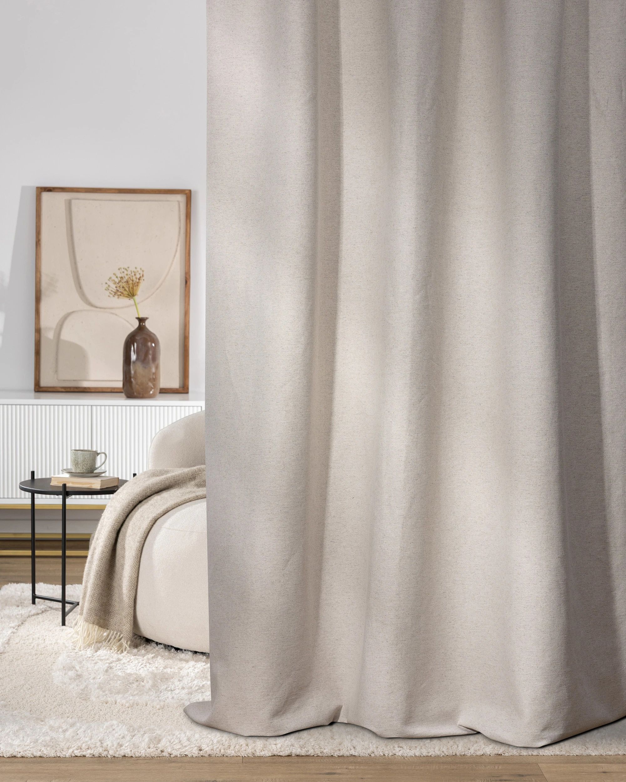 Pencil pleat curtain colour beige fabric structured (hover)