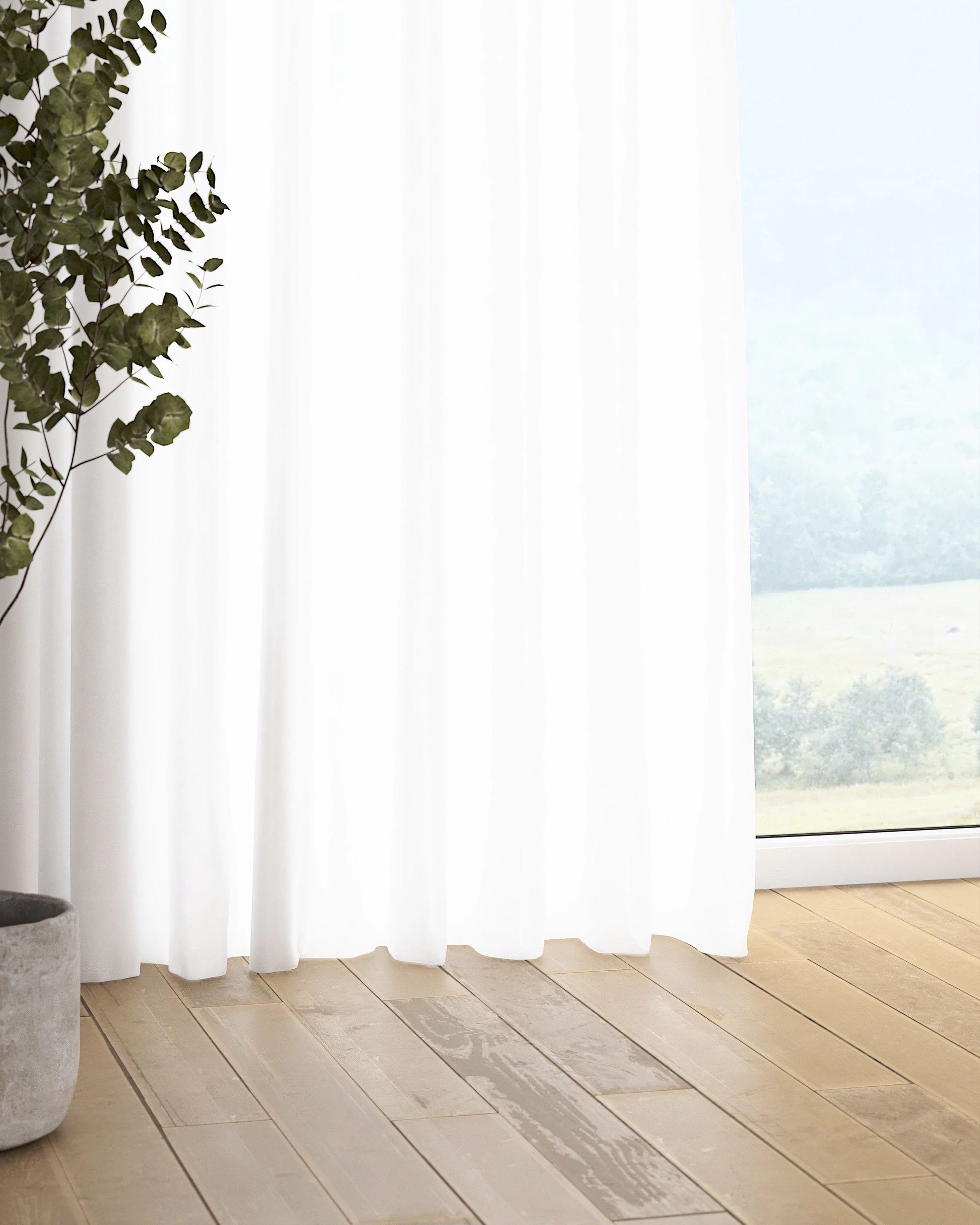 Pencil pleat curtain colour white fabric semi-sheer, structured (hover)