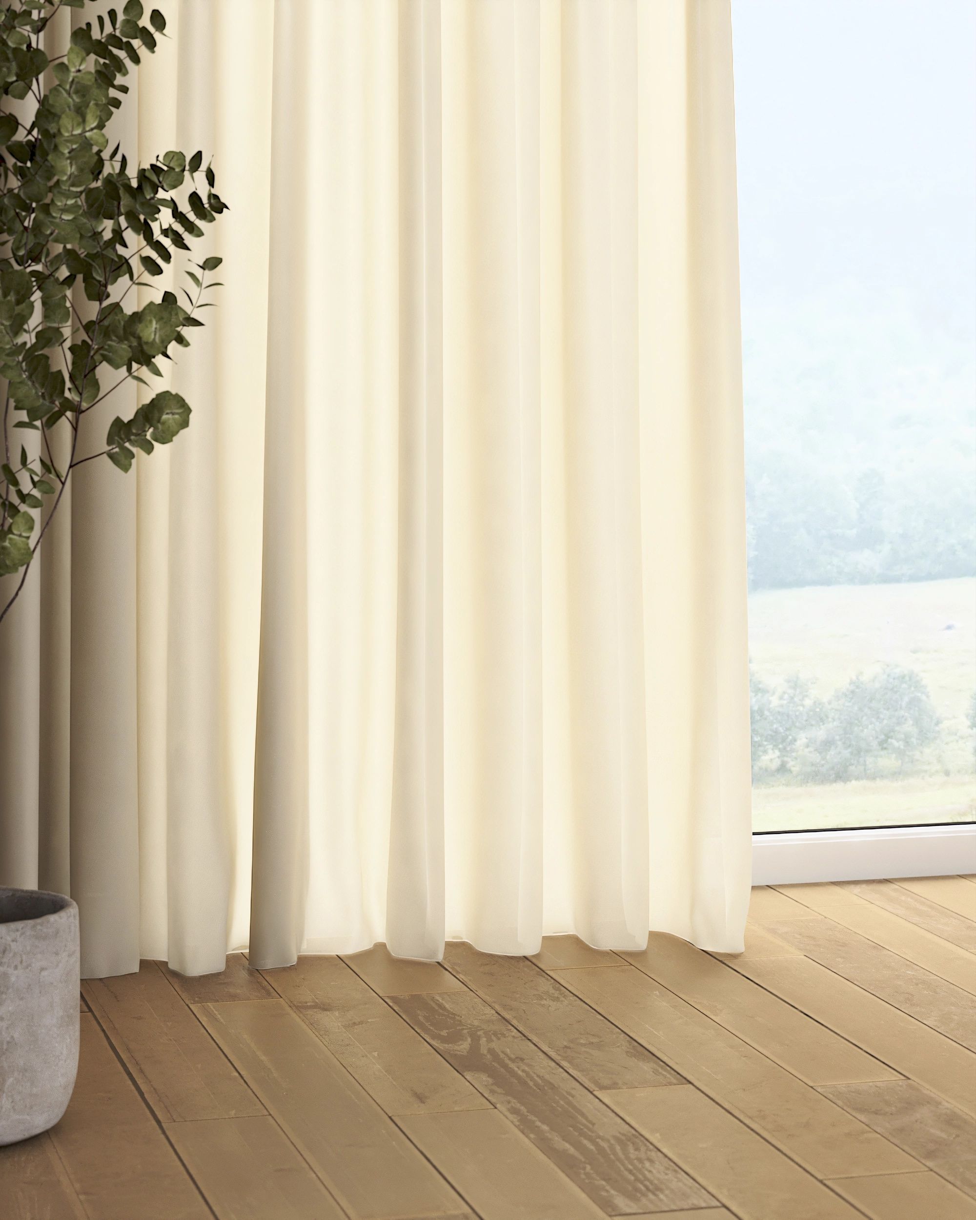 Pencil pleat curtain colour beige fabric semi-sheer, structured (hover)