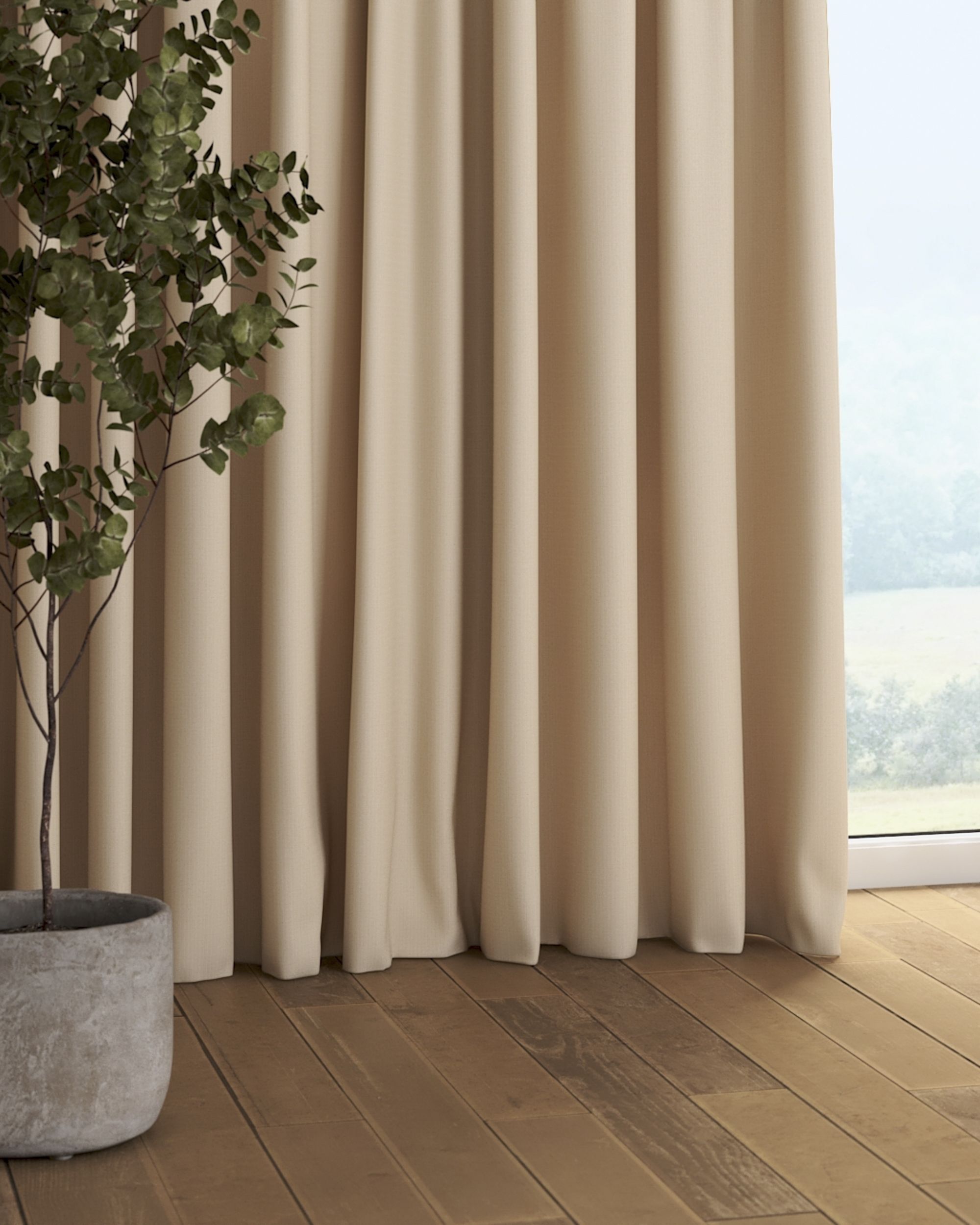 Pencil pleat curtain colour cream fabric structured, blackout (hover)