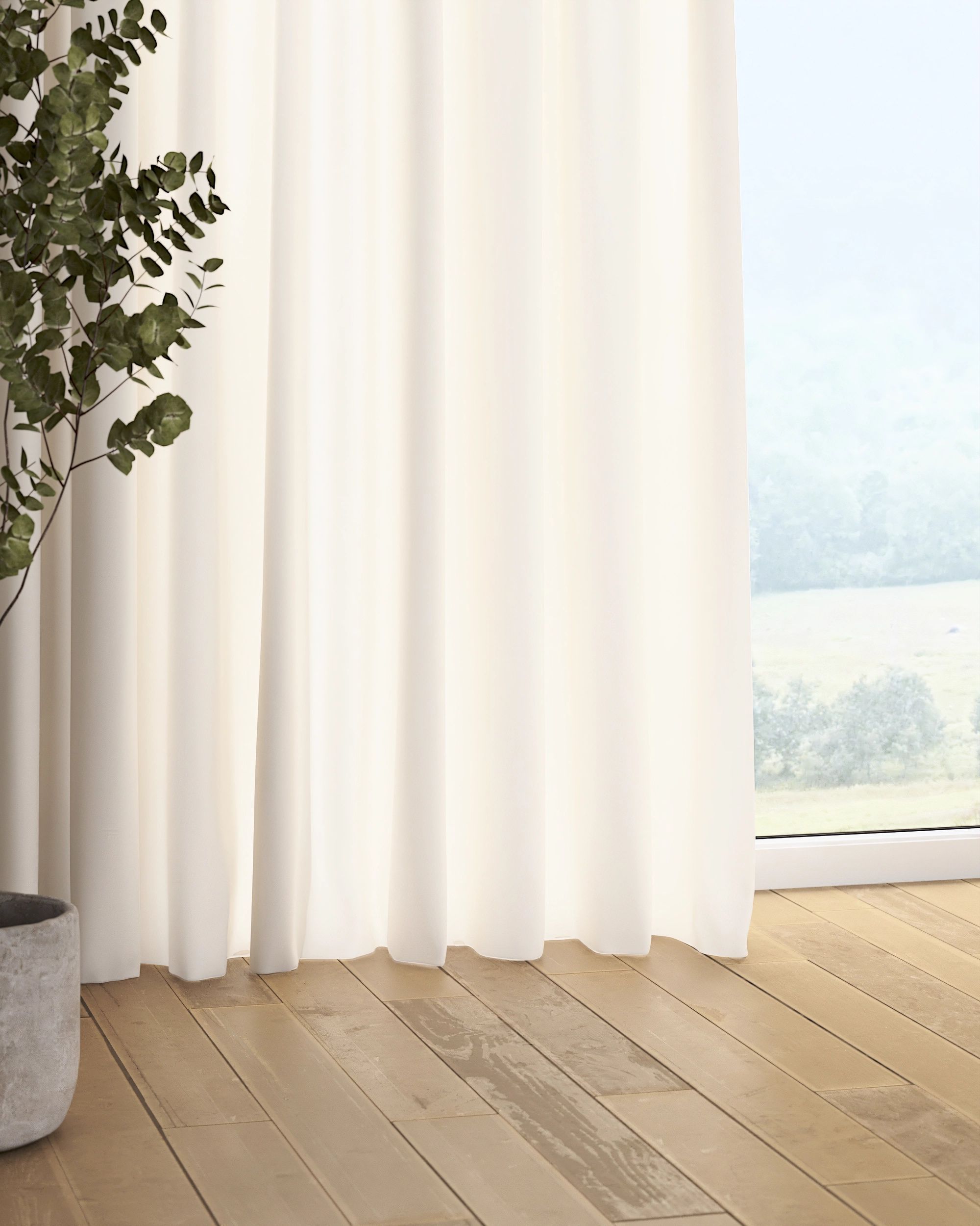 Pencil pleat curtain colour white fabric semi-sheer, structured (hover)