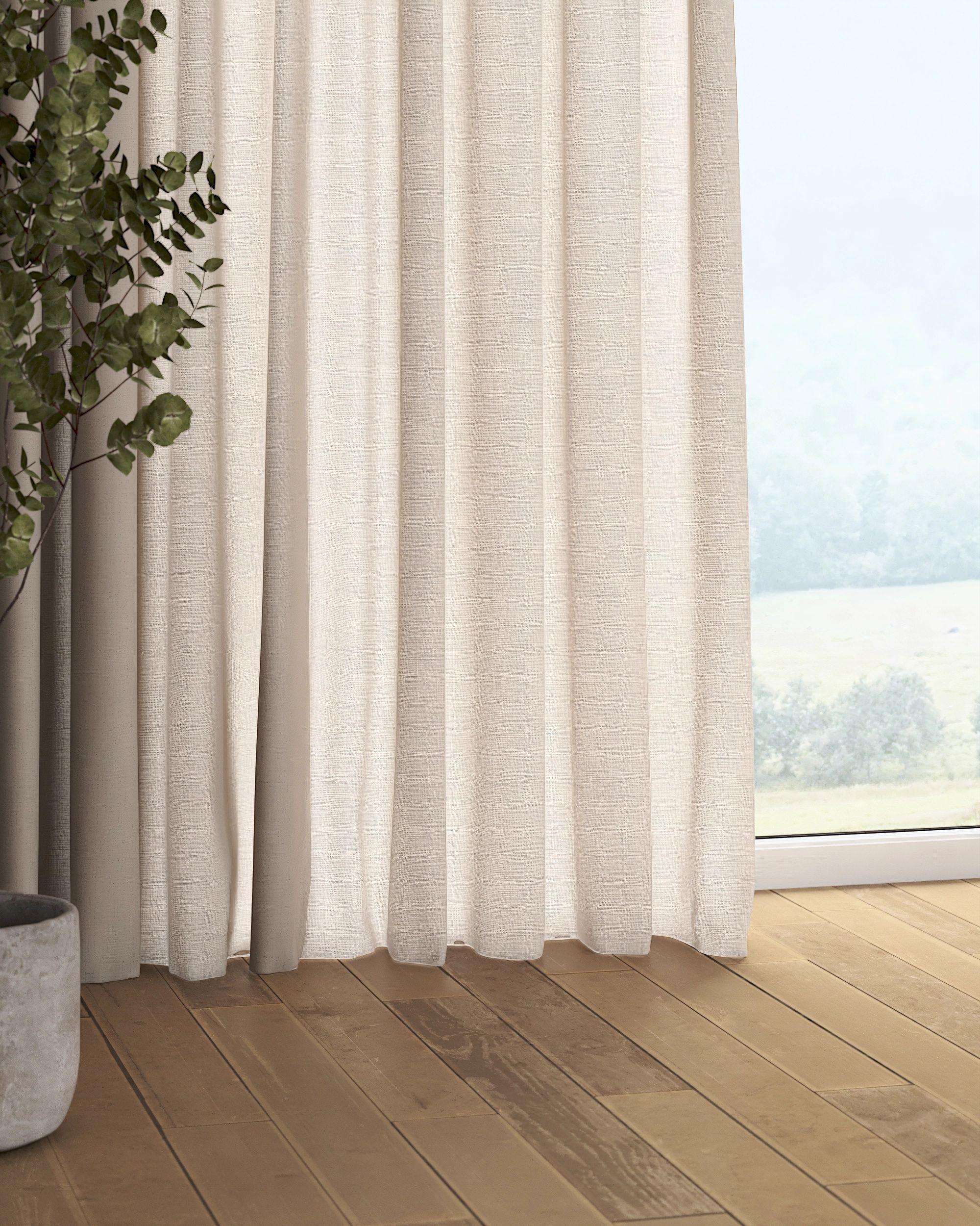 Pencil pleat curtain colour beige fabric semi-sheer, structured (hover)