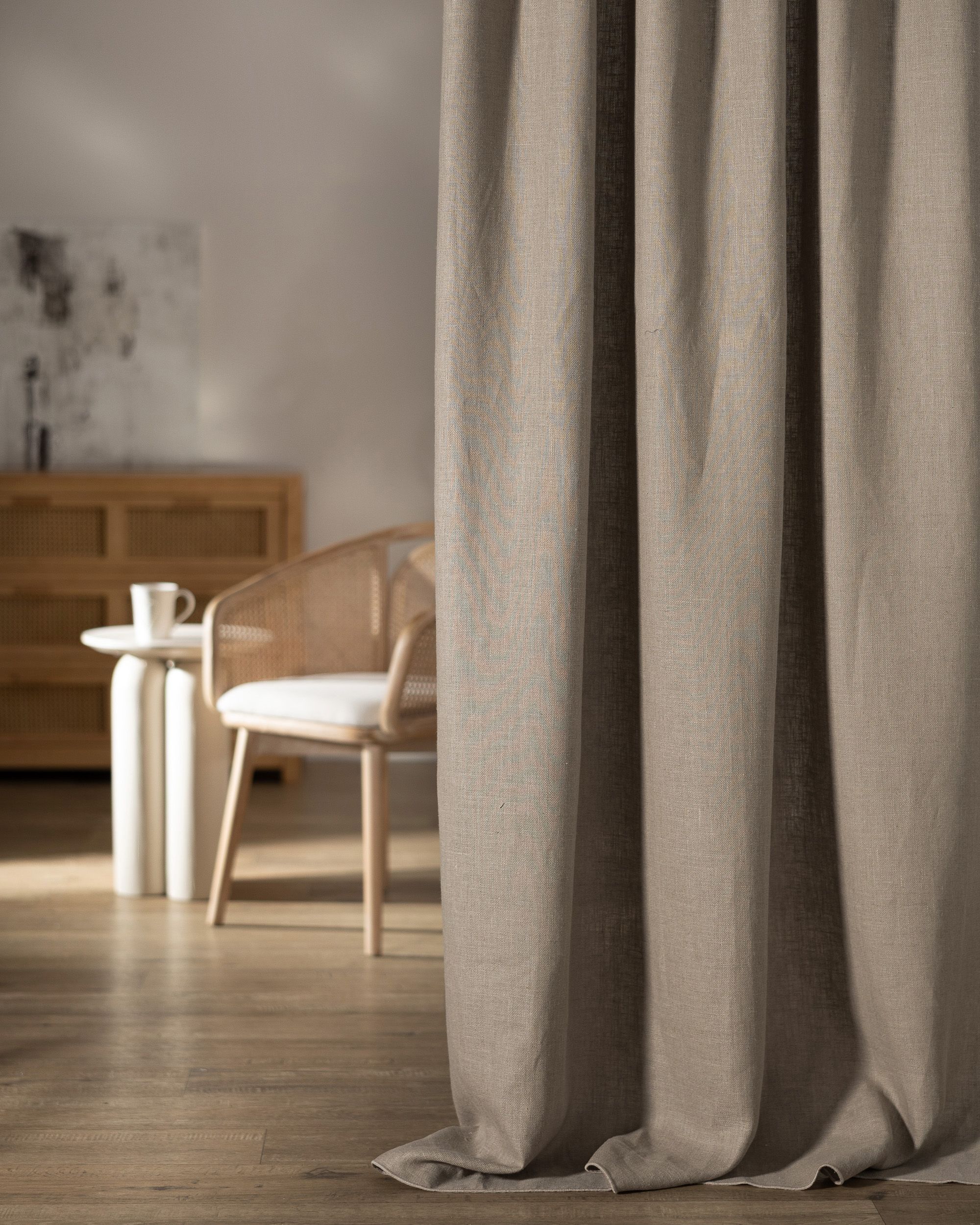 Pencil pleat curtain colour beige fabric semi-sheer, structured, linen (hover)