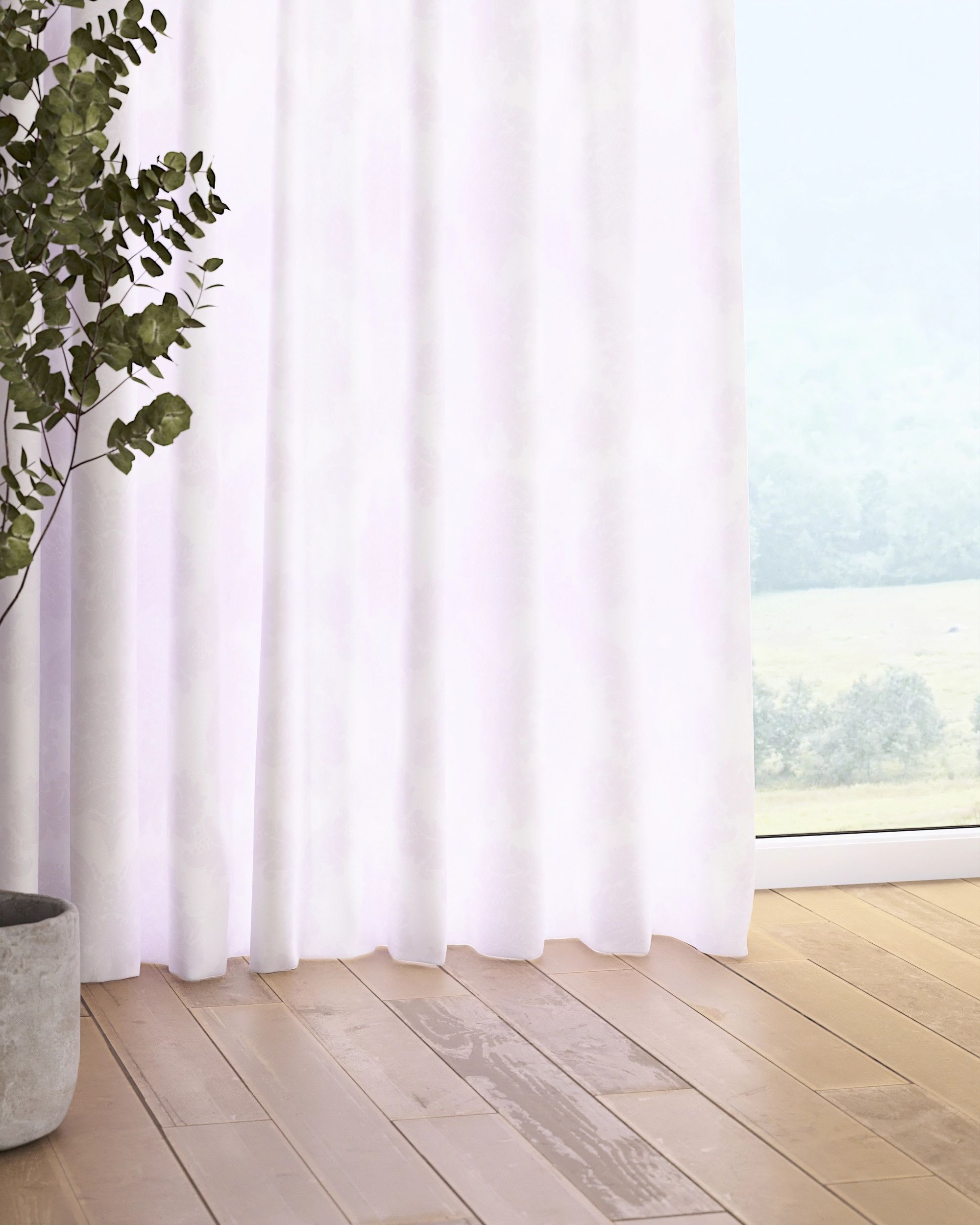 Pencil pleat curtain colour white fabric gloss, structured, patterned (hover)
