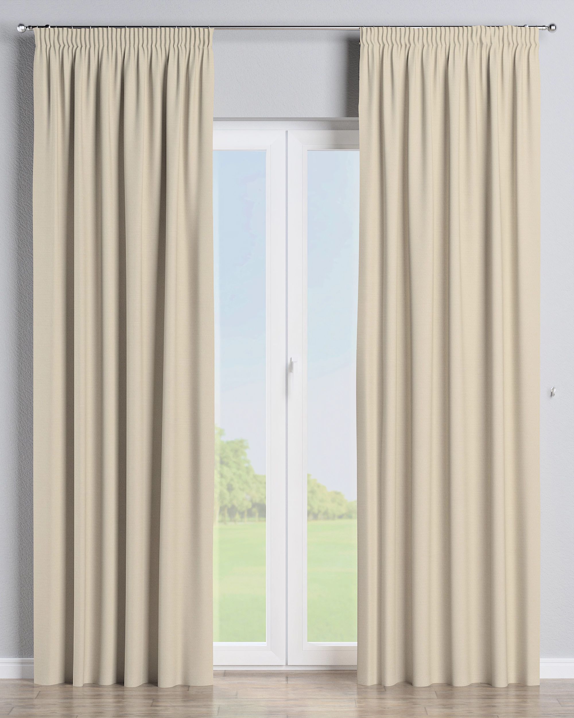 Pencil pleat curtain colour beige fabric outdoor, structured