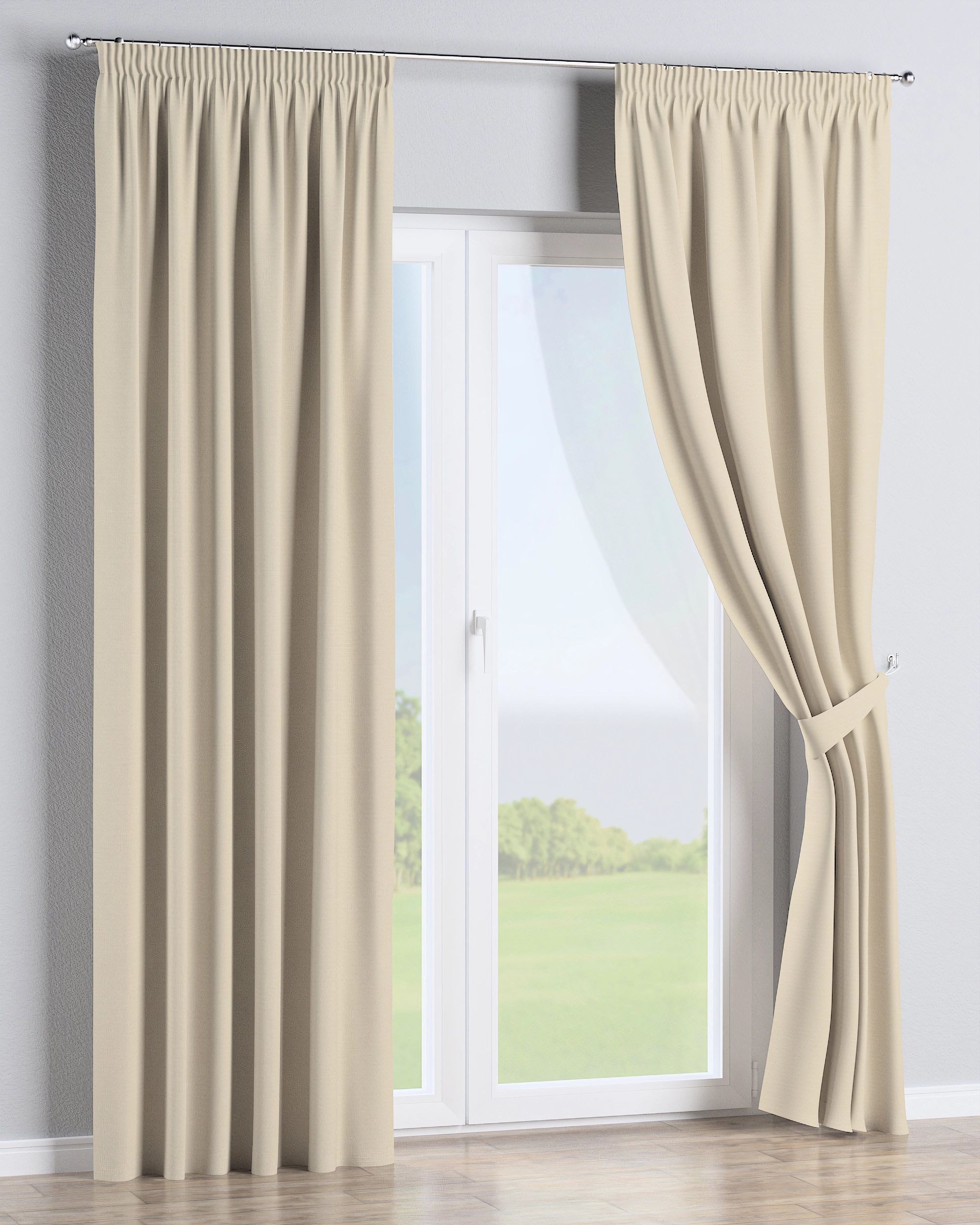 Pencil pleat curtain colour beige fabric outdoor, structured (hover)