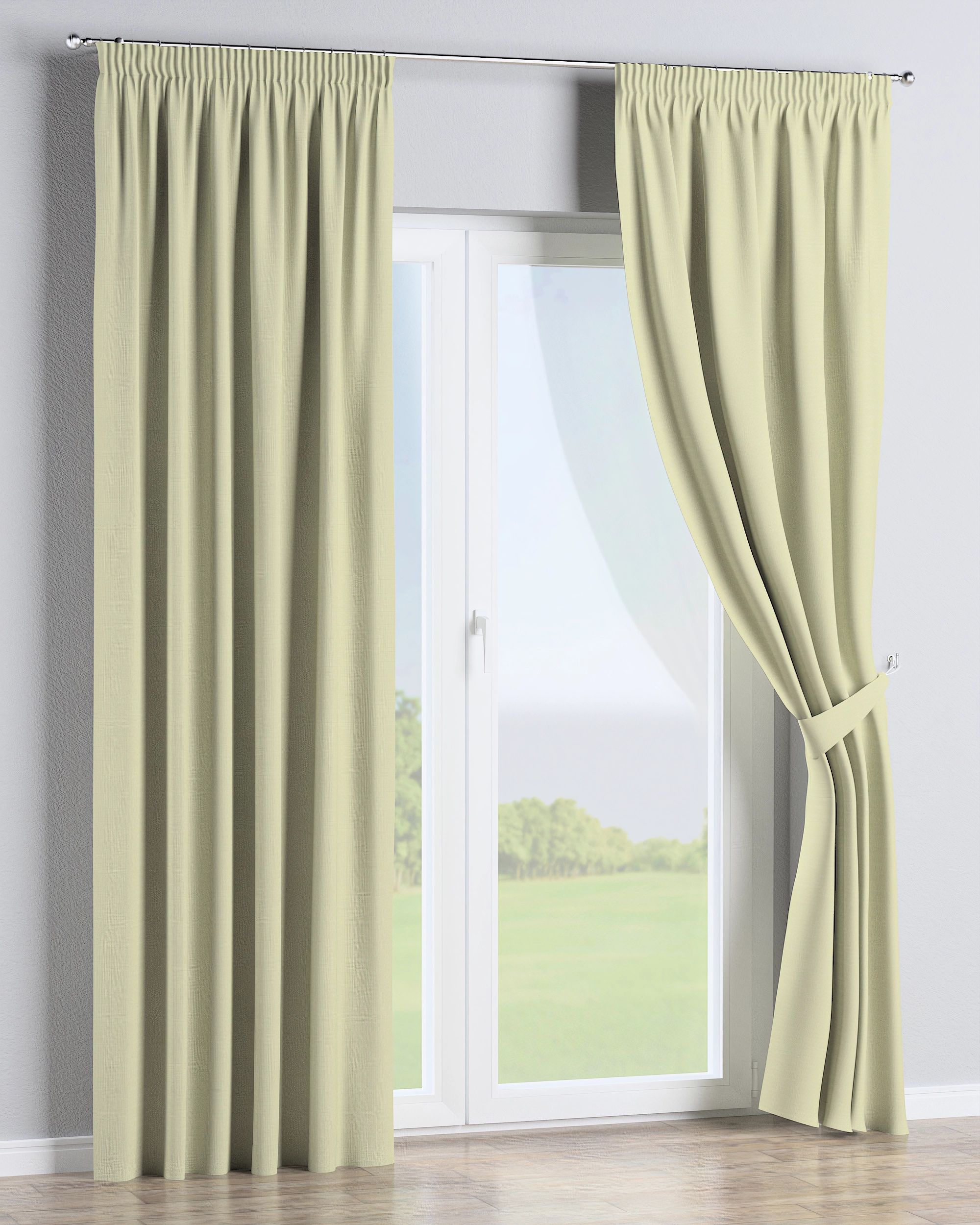 Pencil pleat curtain colour green fabric outdoor, structured (hover)